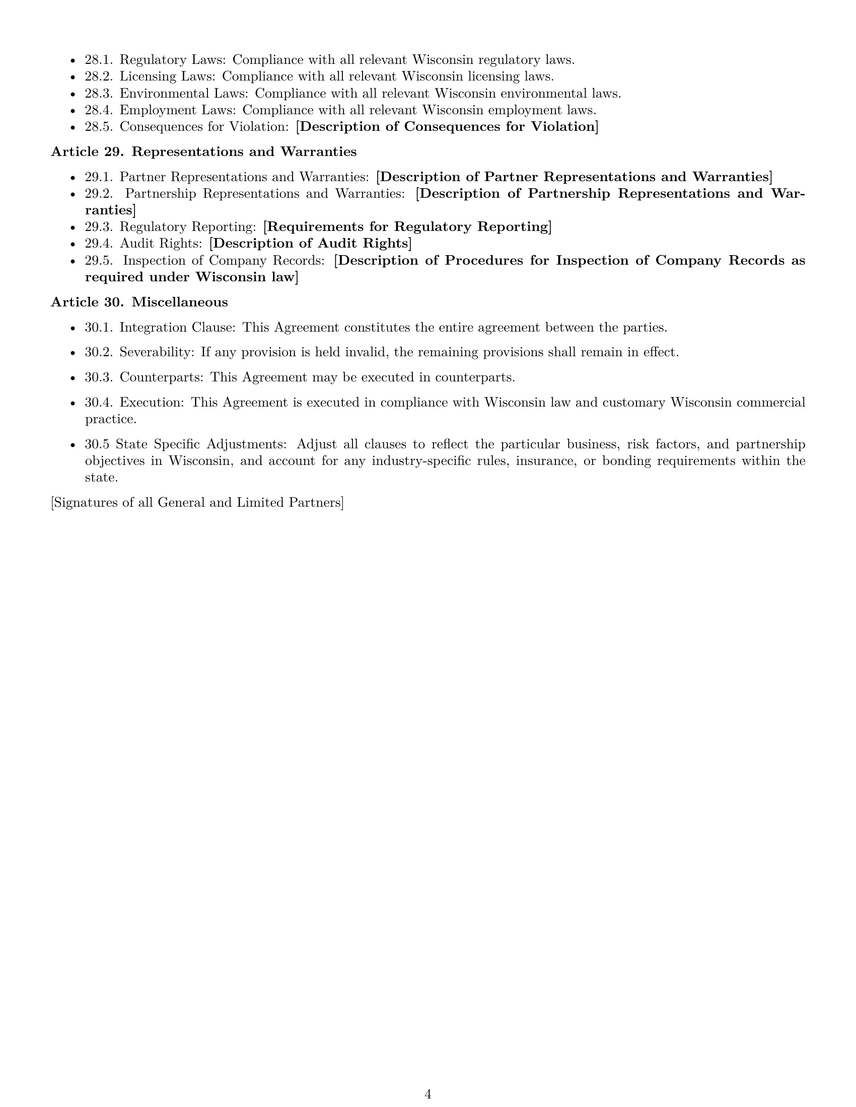 Preview page 4 of Free Wisconsin limited partnership agreement template