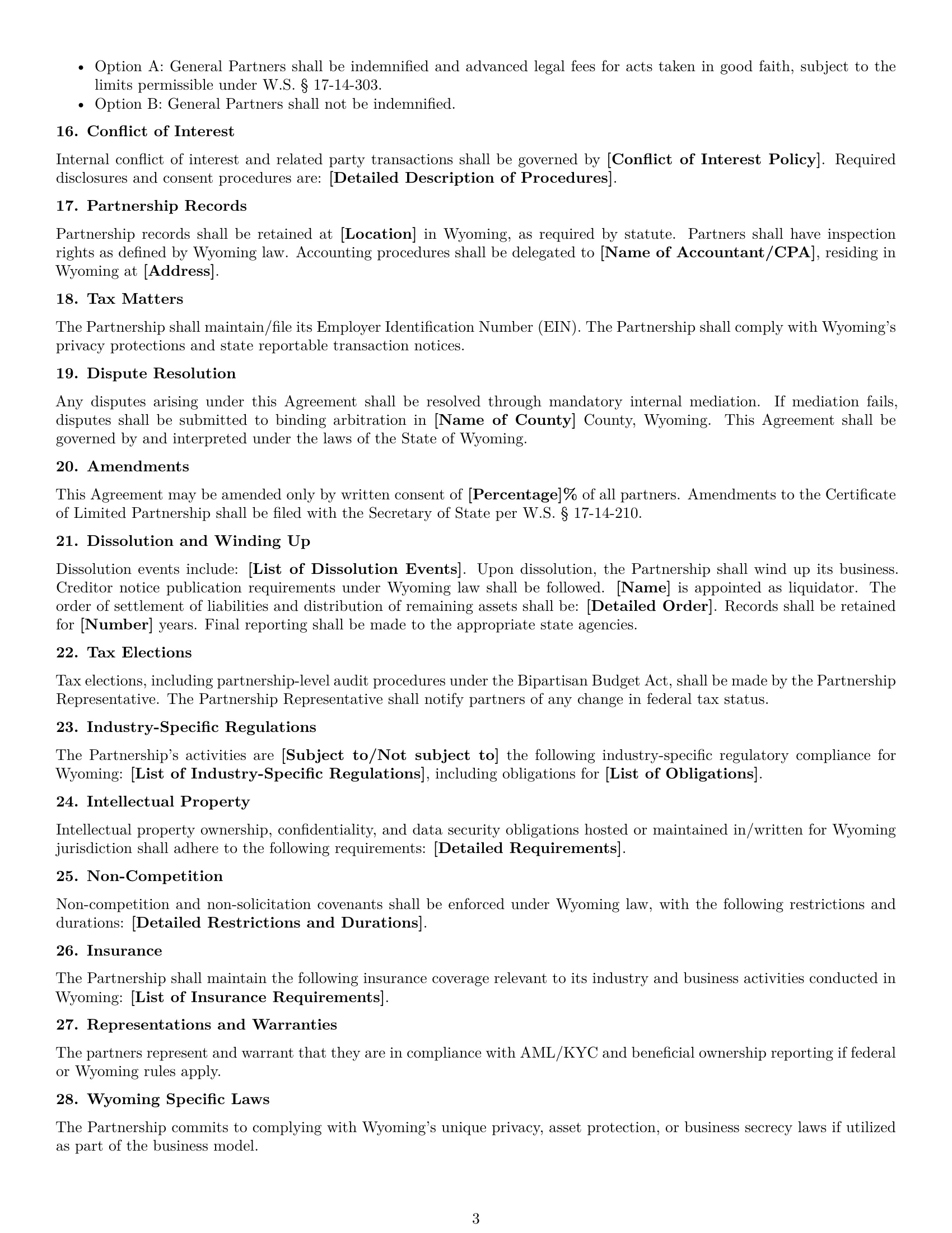Preview page 3 of Free Wyoming limited partnership agreement template