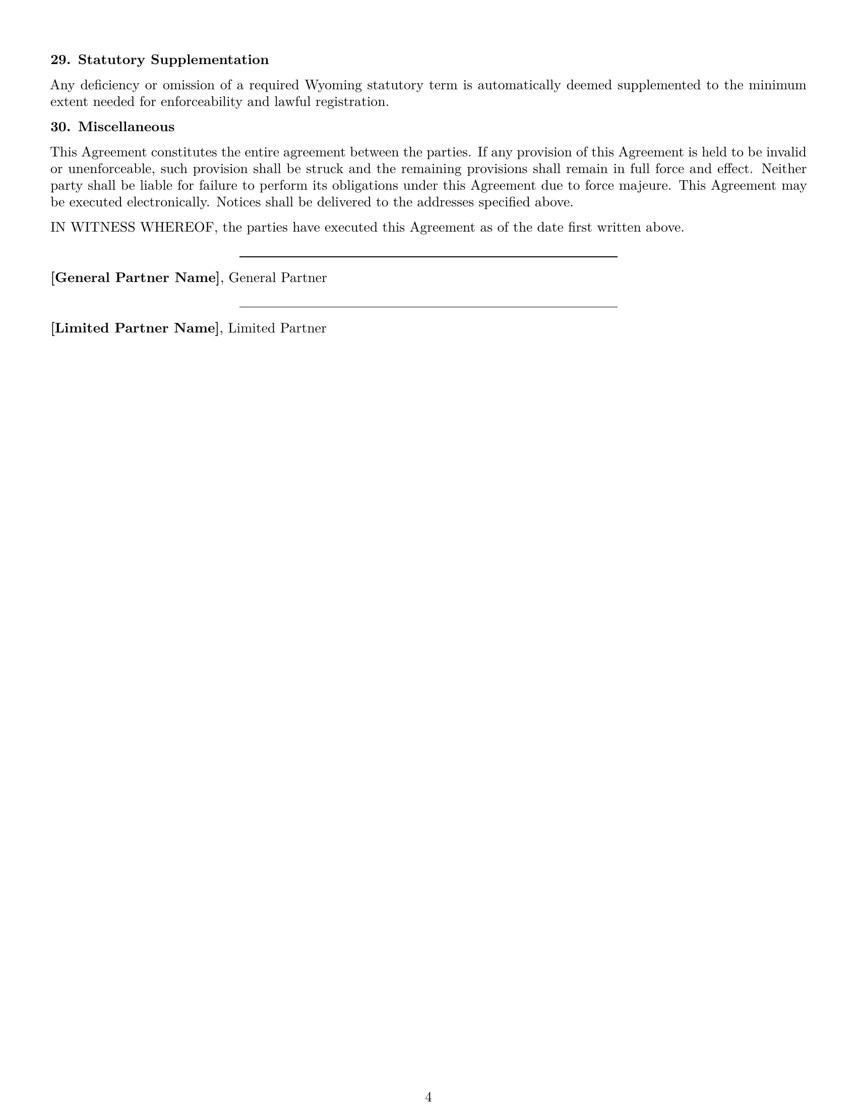 Preview page 4 of Free Wyoming limited partnership agreement template