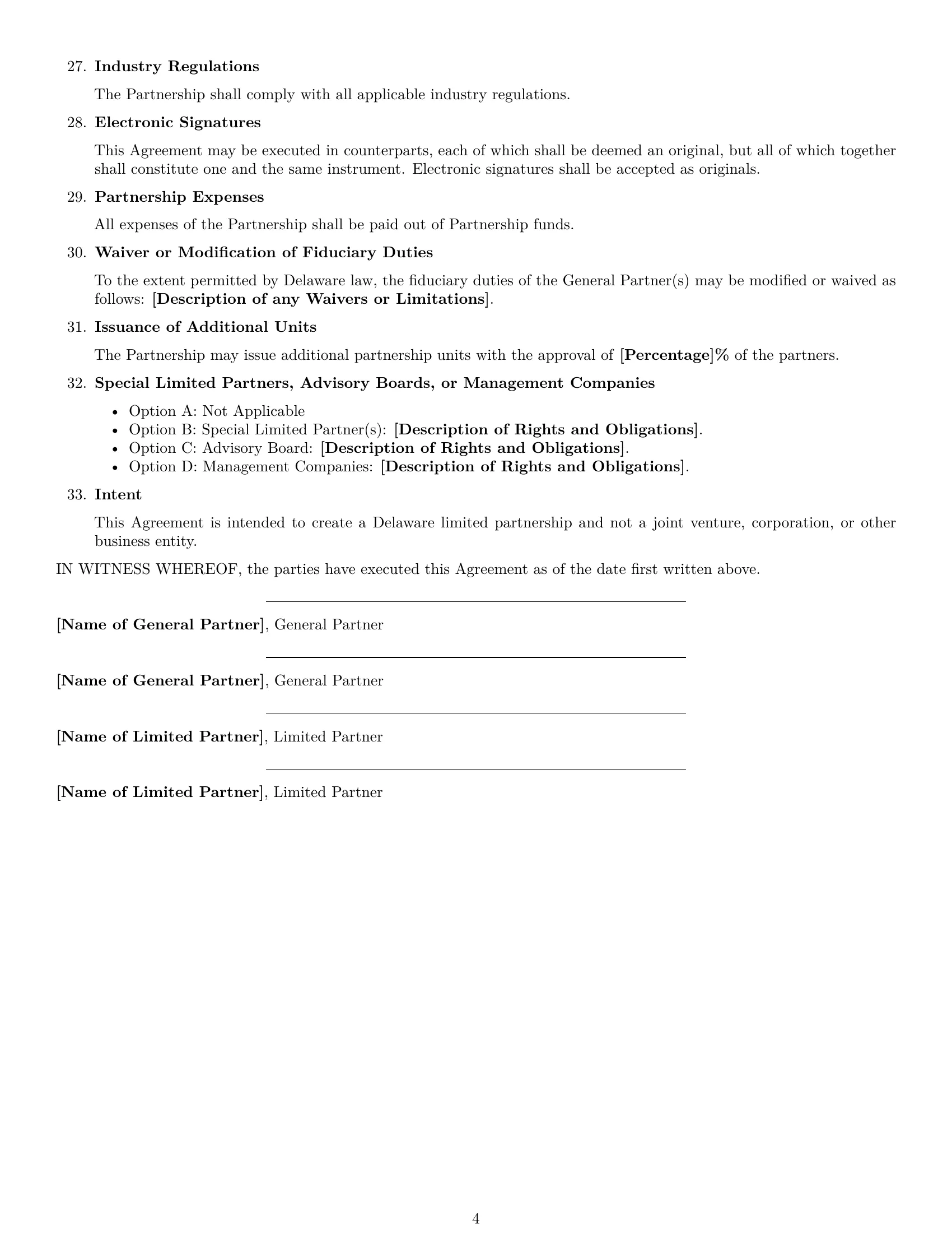 Preview page 4 of Free Delaware limited partnership agreement template