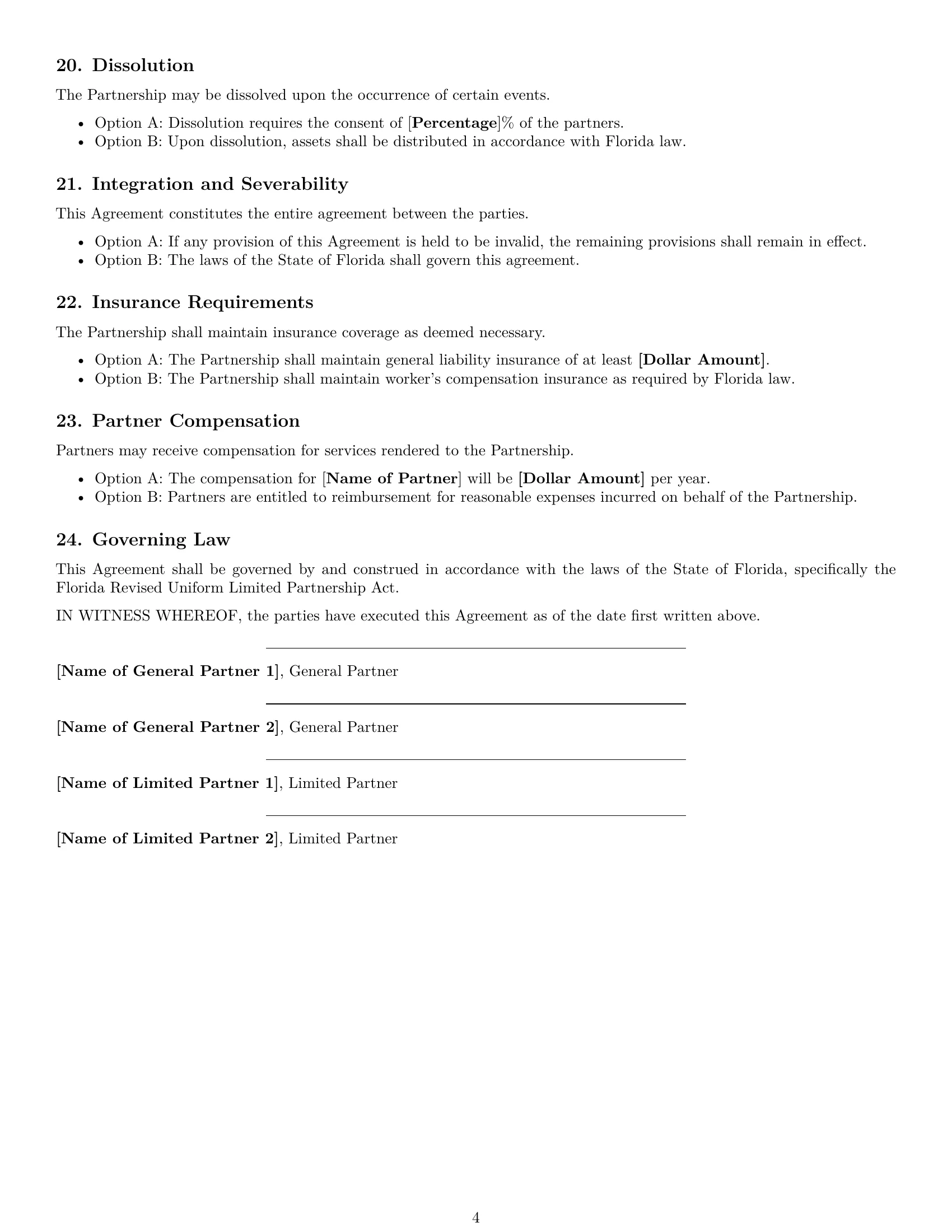 Preview page 4 of Free Florida limited partnership agreement template