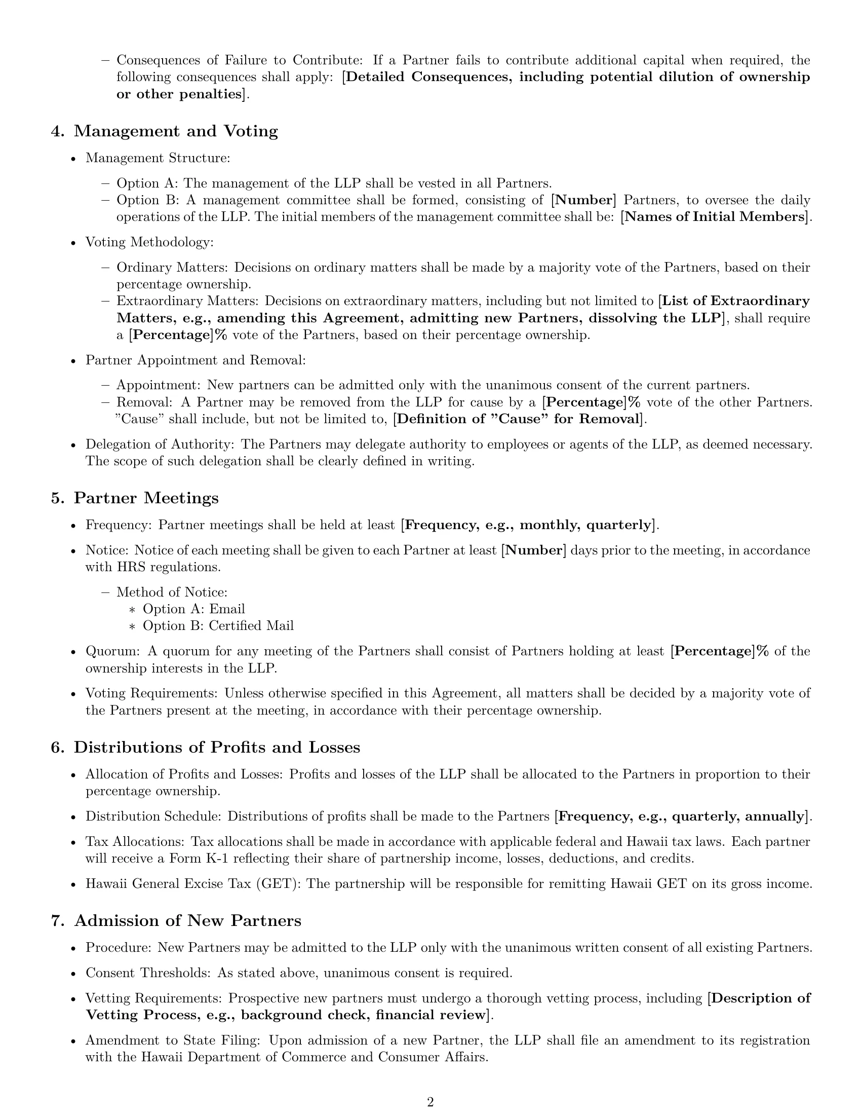 Preview page 2 of Free Hawaii limited liability partnership agreement template