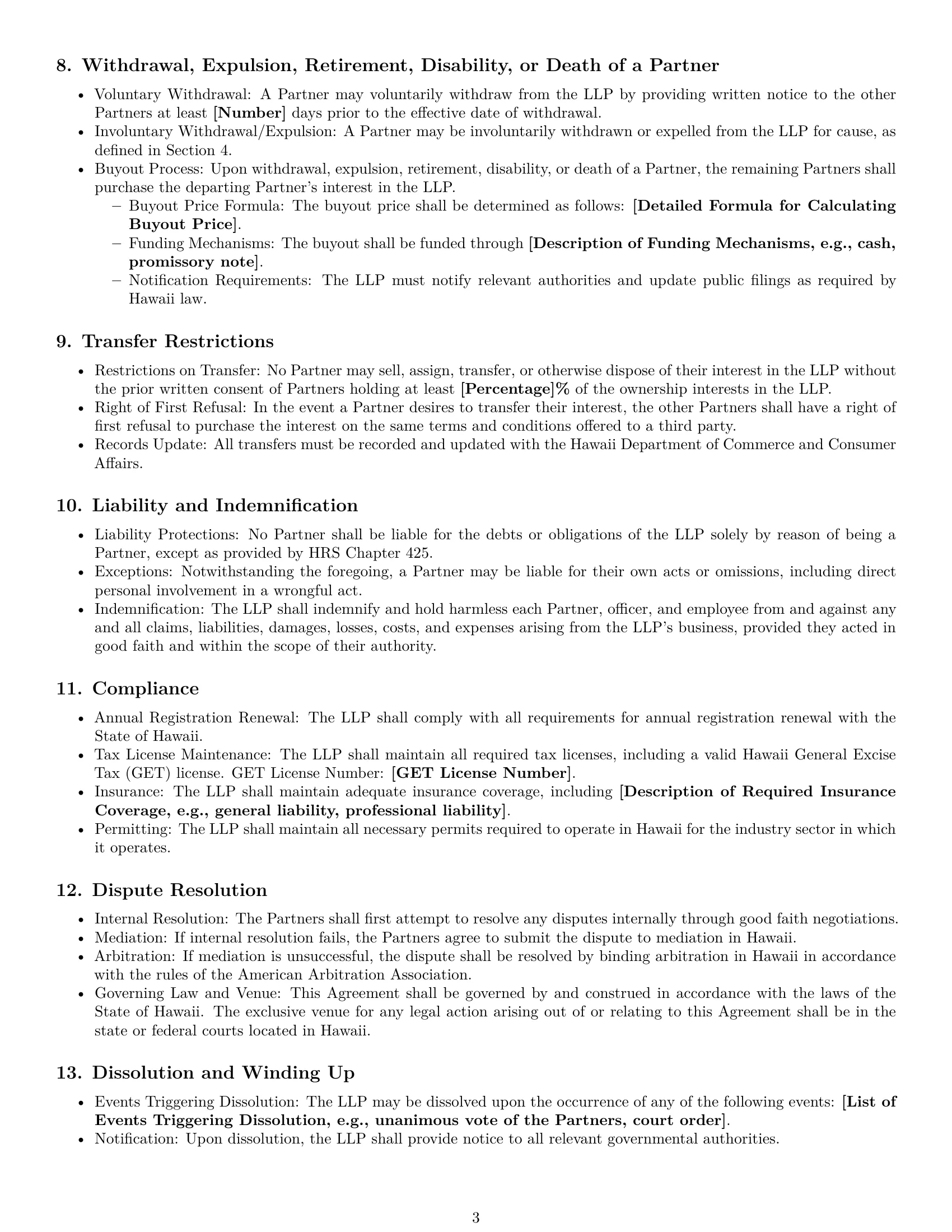 Preview page 3 of Free Hawaii limited liability partnership agreement template
