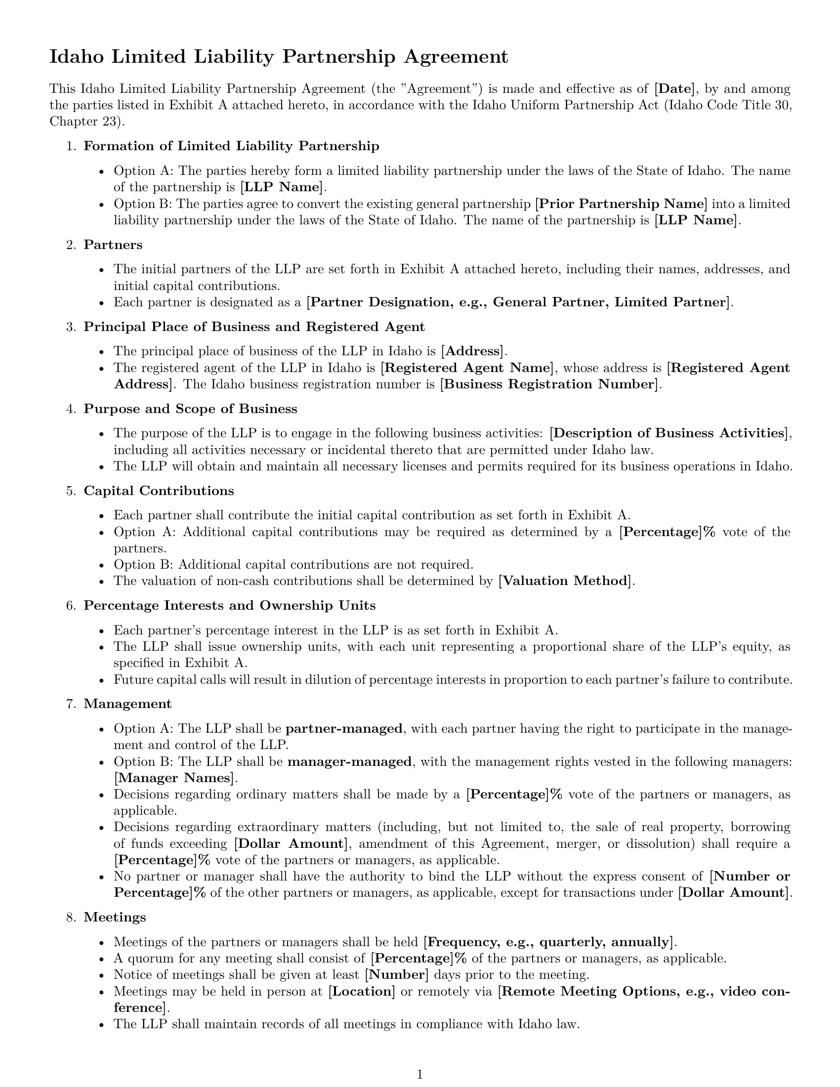 Preview page 1 of Free Idaho limited liability partnership agreement template
