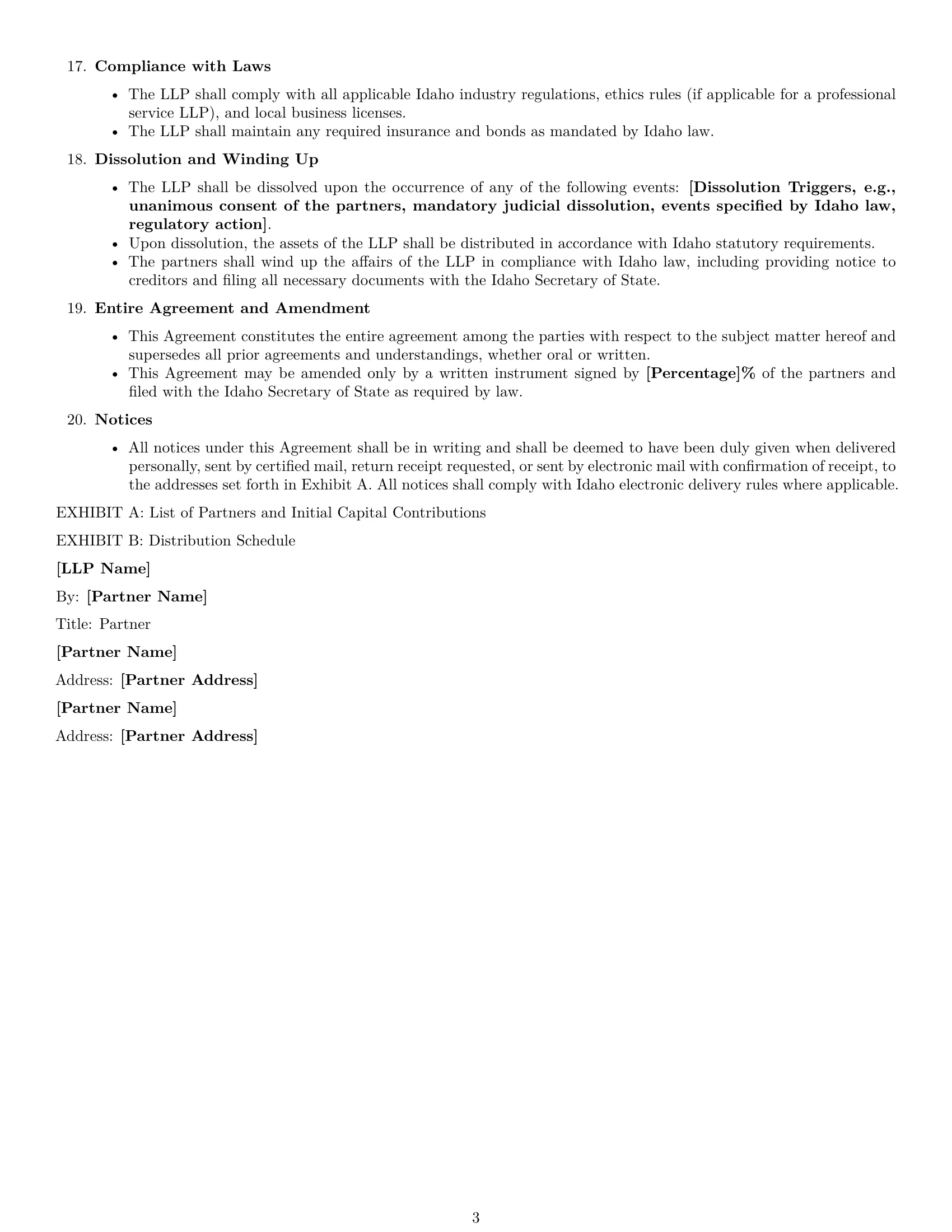 Preview page 3 of Free Idaho limited liability partnership agreement template