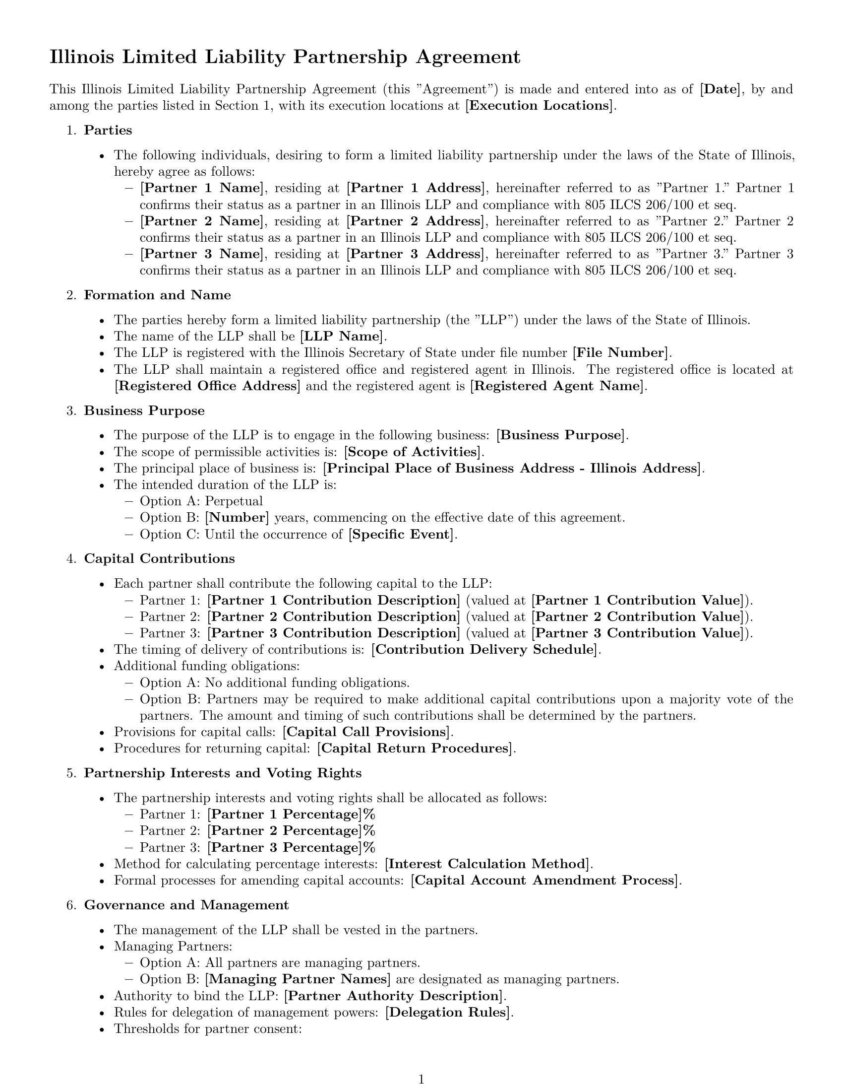Preview page 1 of Free Illinois limited liability partnership agreement template