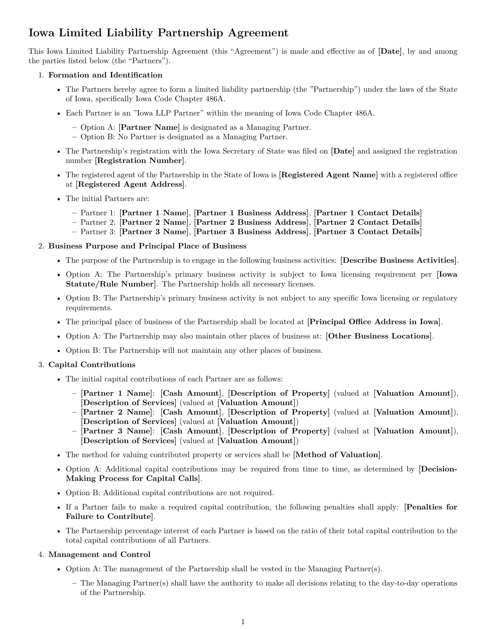 Preview page 1 of Free Iowa limited liability partnership agreement template