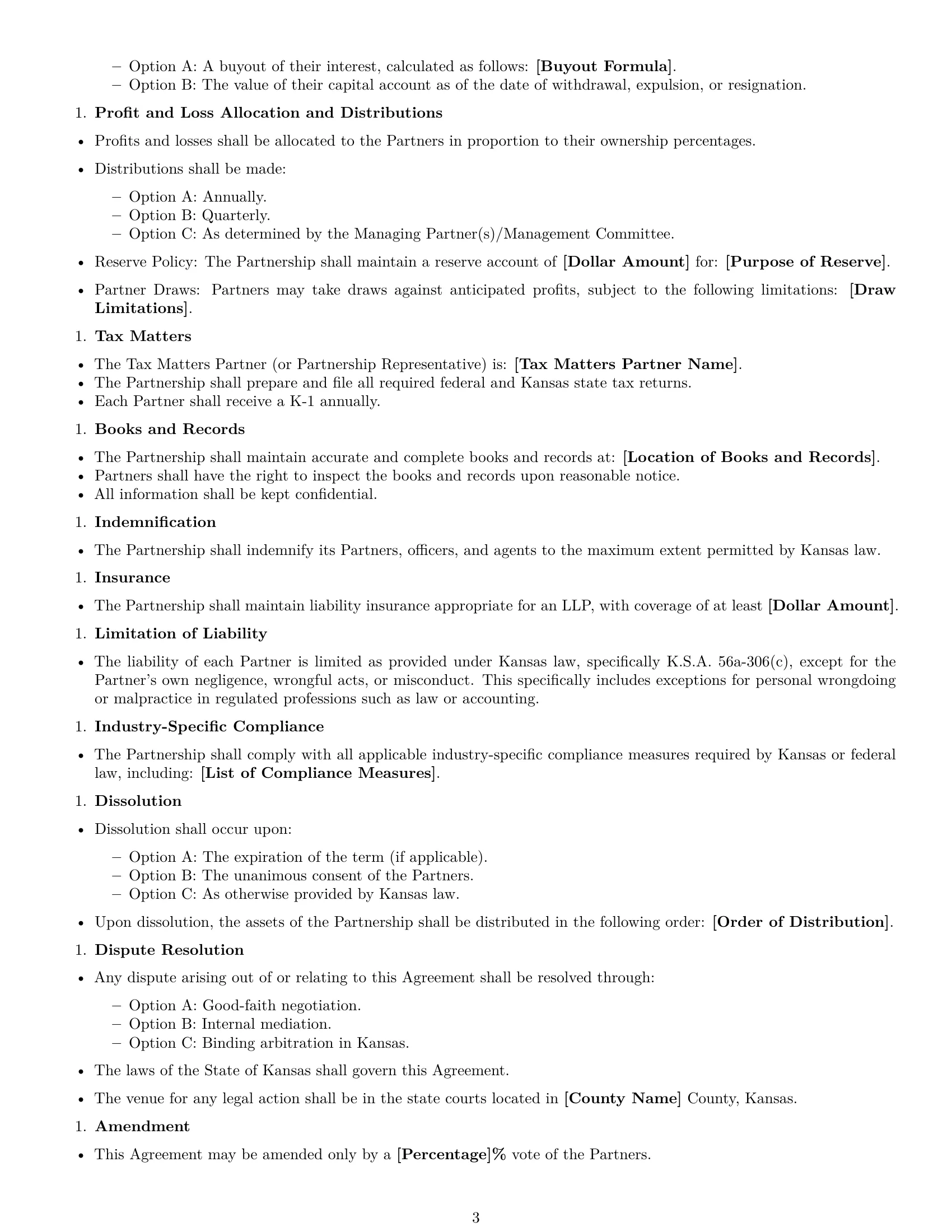 Preview page 3 of Free Kansas limited liability partnership agreement template