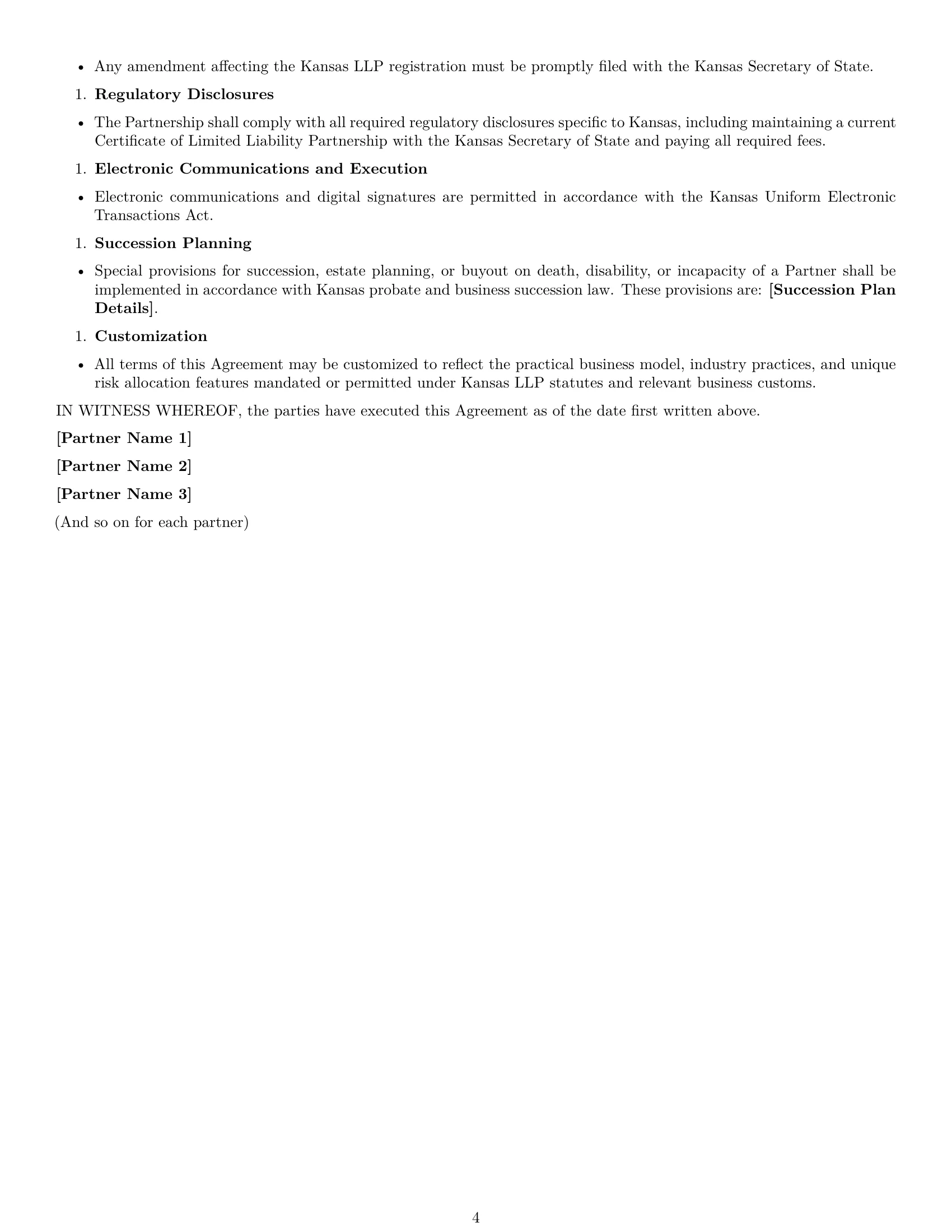 Preview page 4 of Free Kansas limited liability partnership agreement template