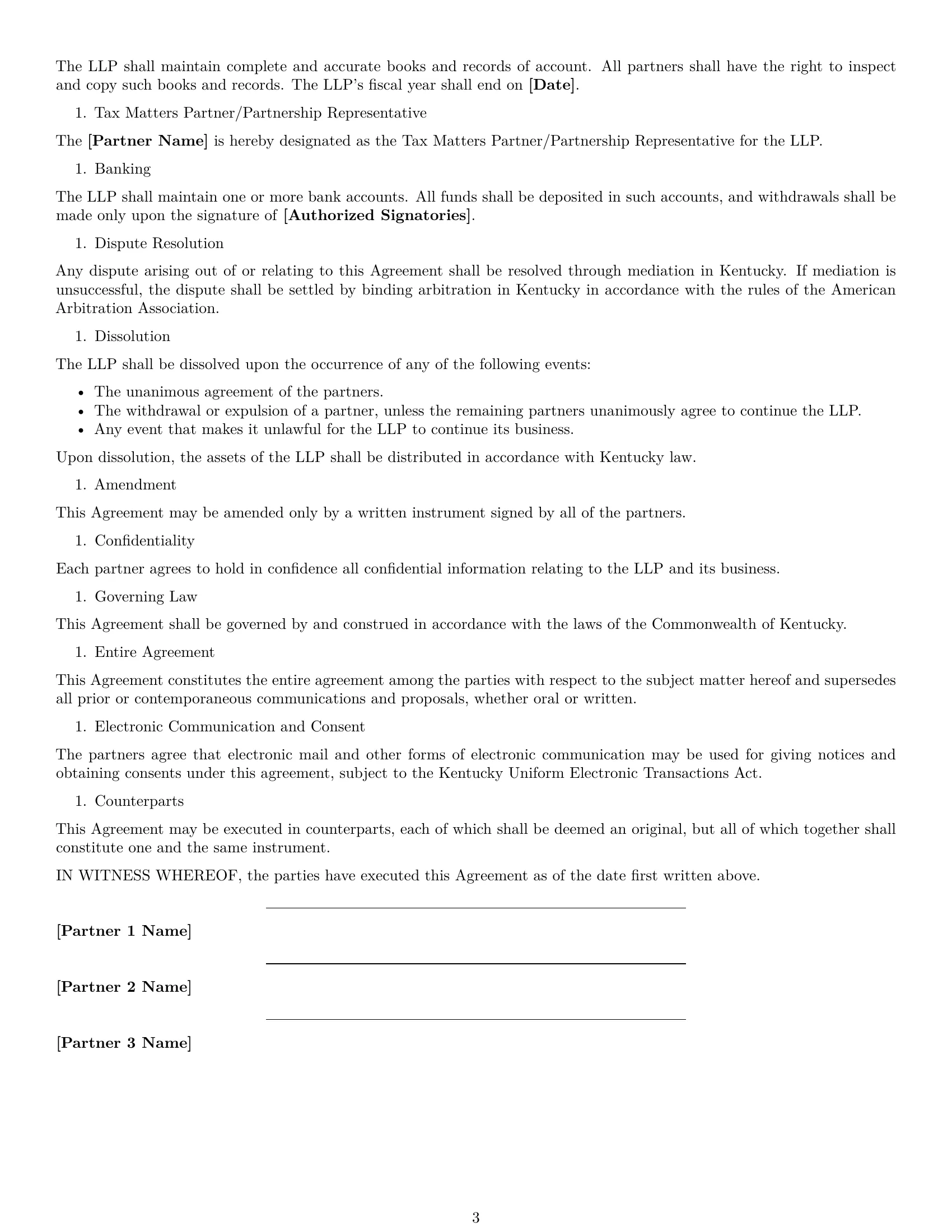Preview page 3 of Free Kentucky limited liability partnership agreement template