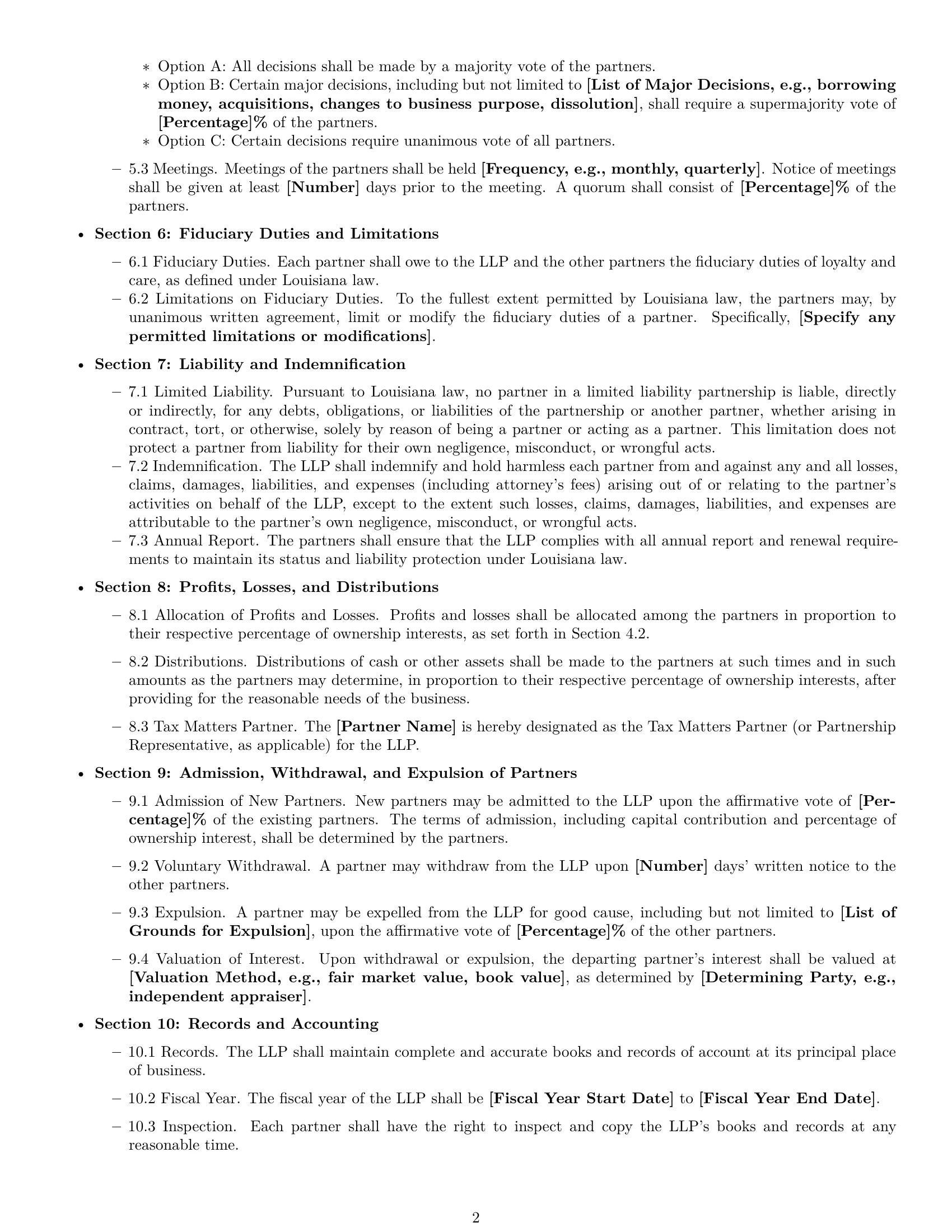 Preview page 2 of Free Louisiana limited liability partnership agreement template