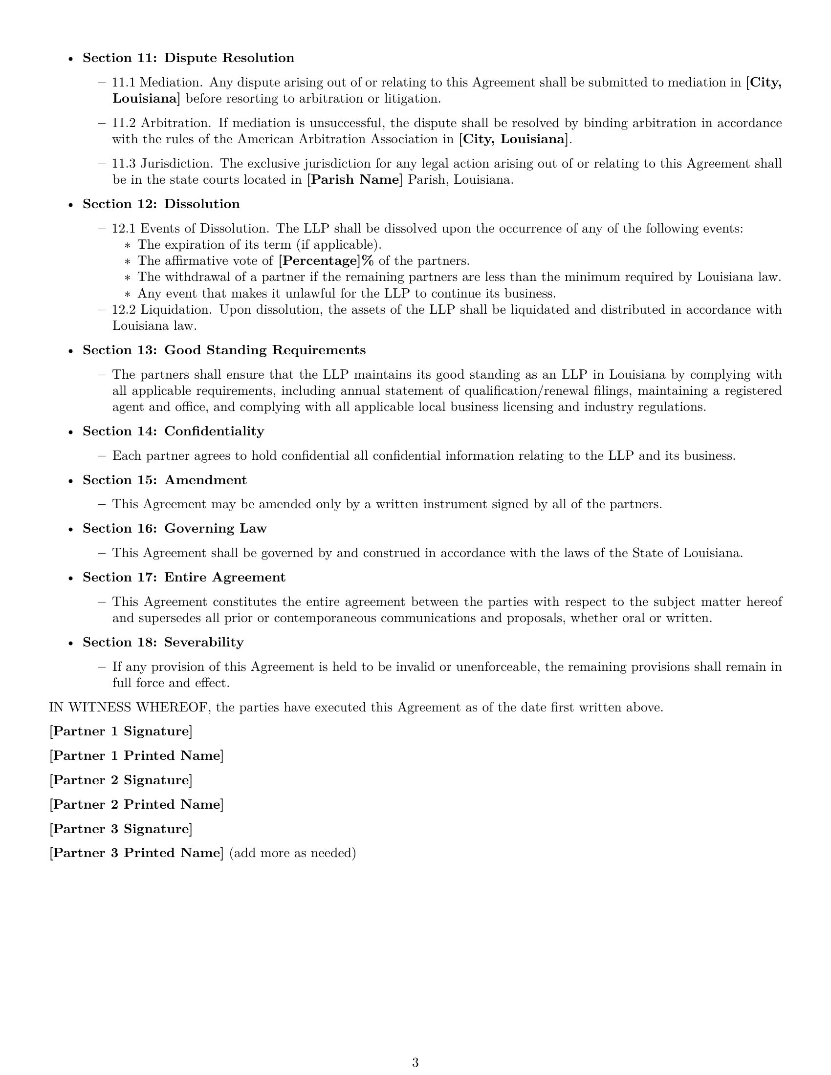 Preview page 3 of Free Louisiana limited liability partnership agreement template