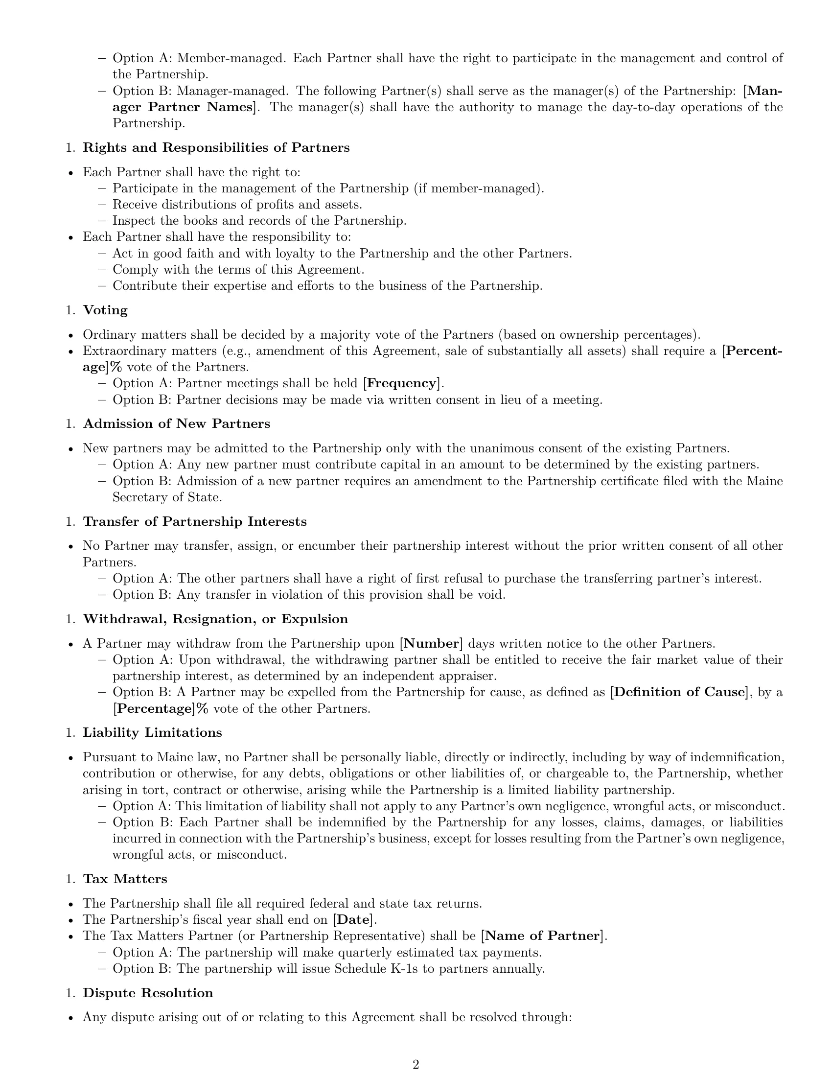 Preview page 2 of Free Maine limited liability partnership agreement template