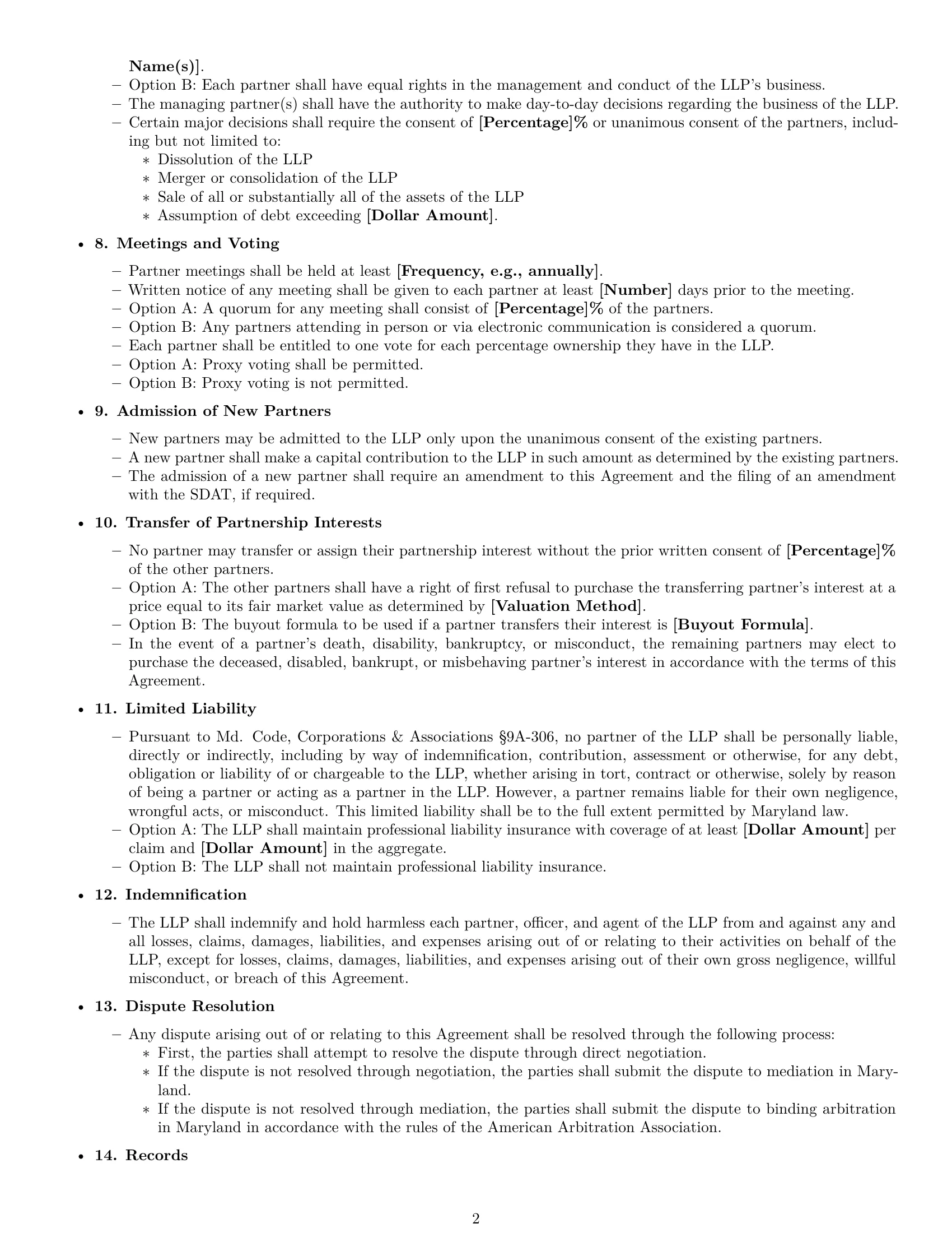 Preview page 2 of Free Maryland limited liability partnership agreement template