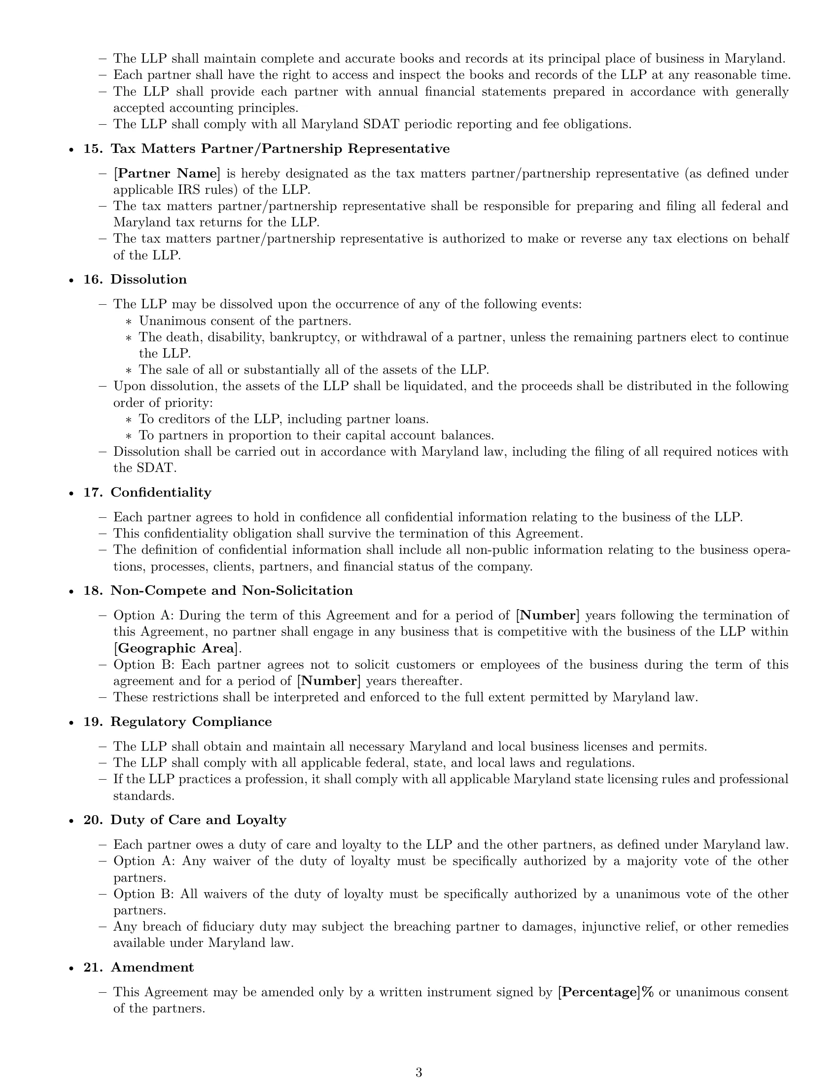 Preview page 3 of Free Maryland limited liability partnership agreement template