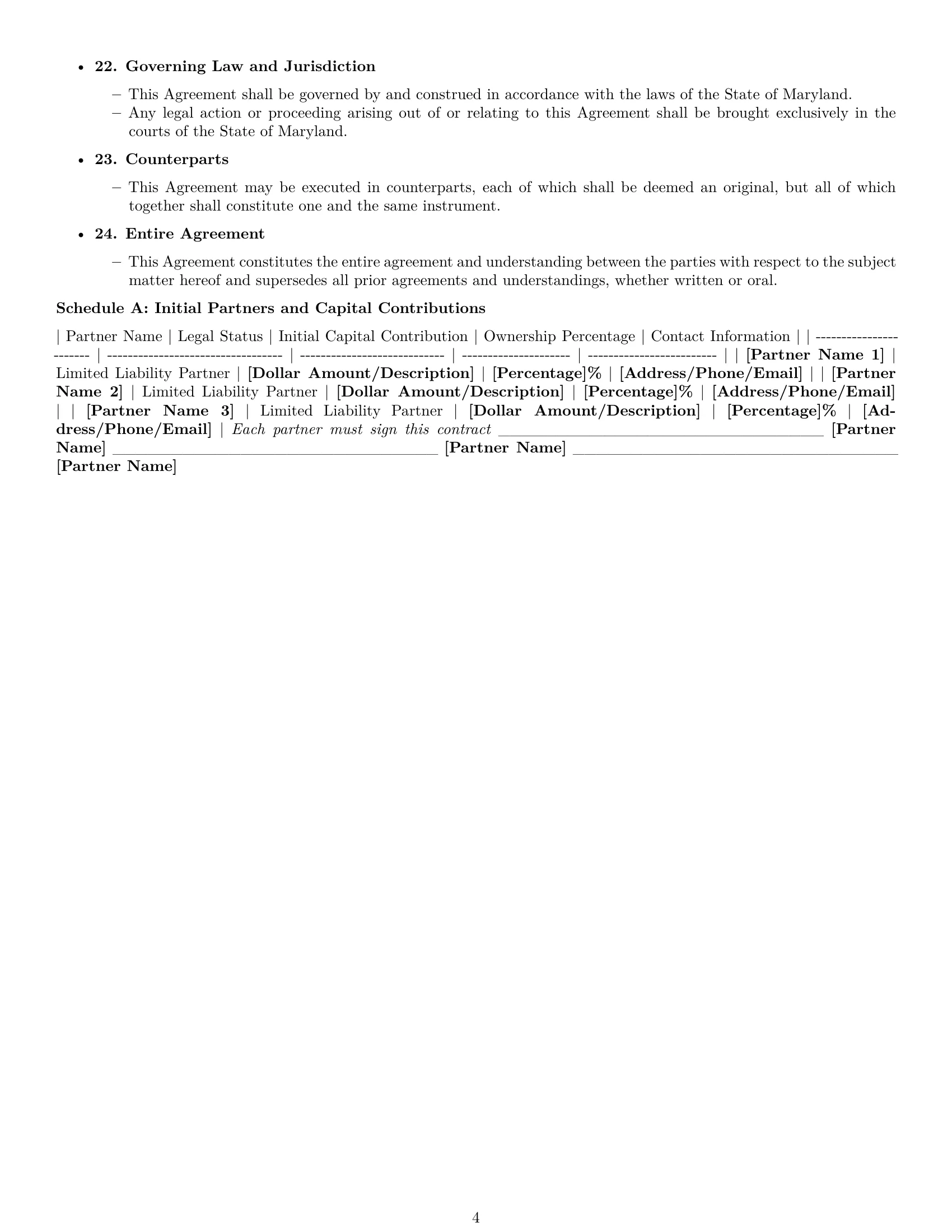 Preview page 4 of Free Maryland limited liability partnership agreement template