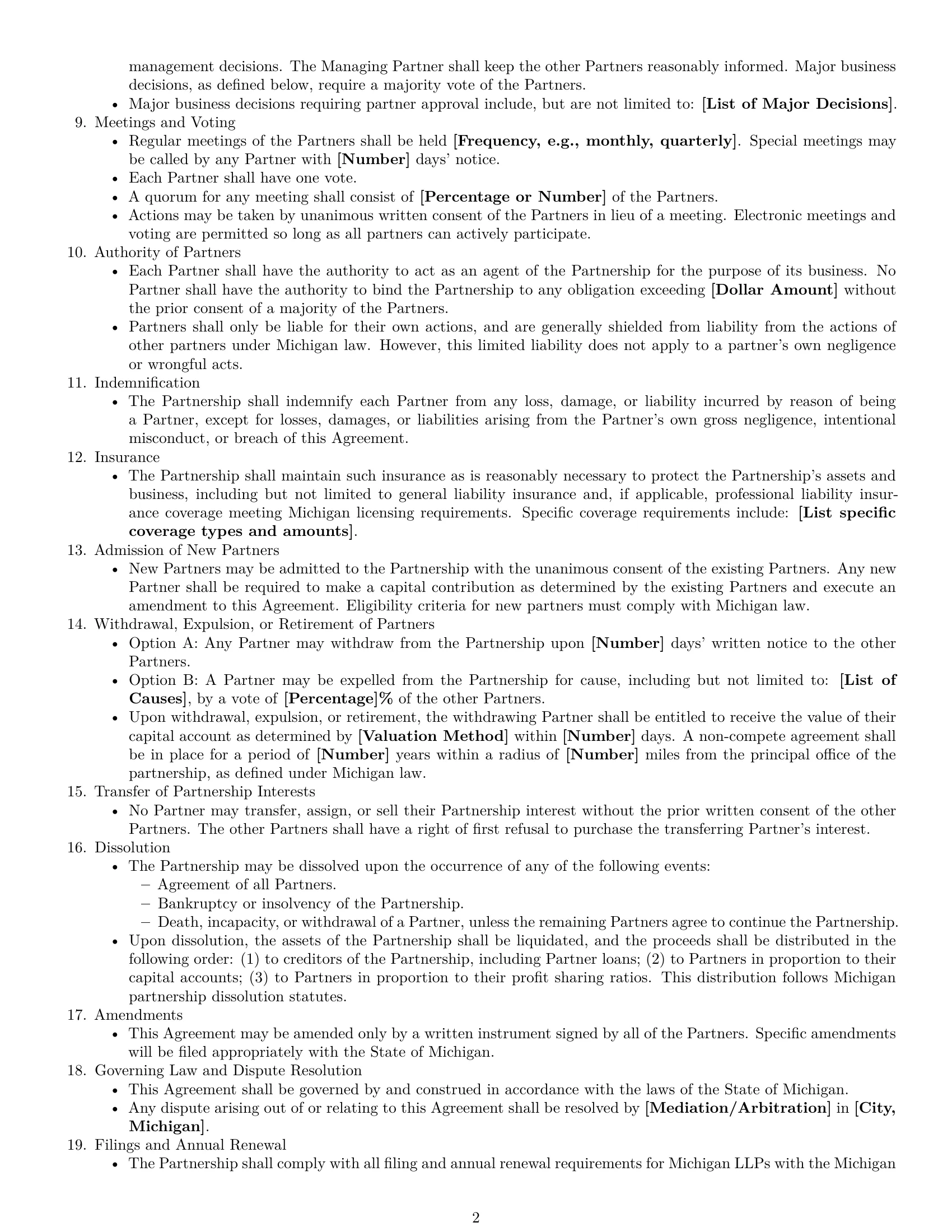 Preview page 2 of Free Michigan limited liability partnership agreement template