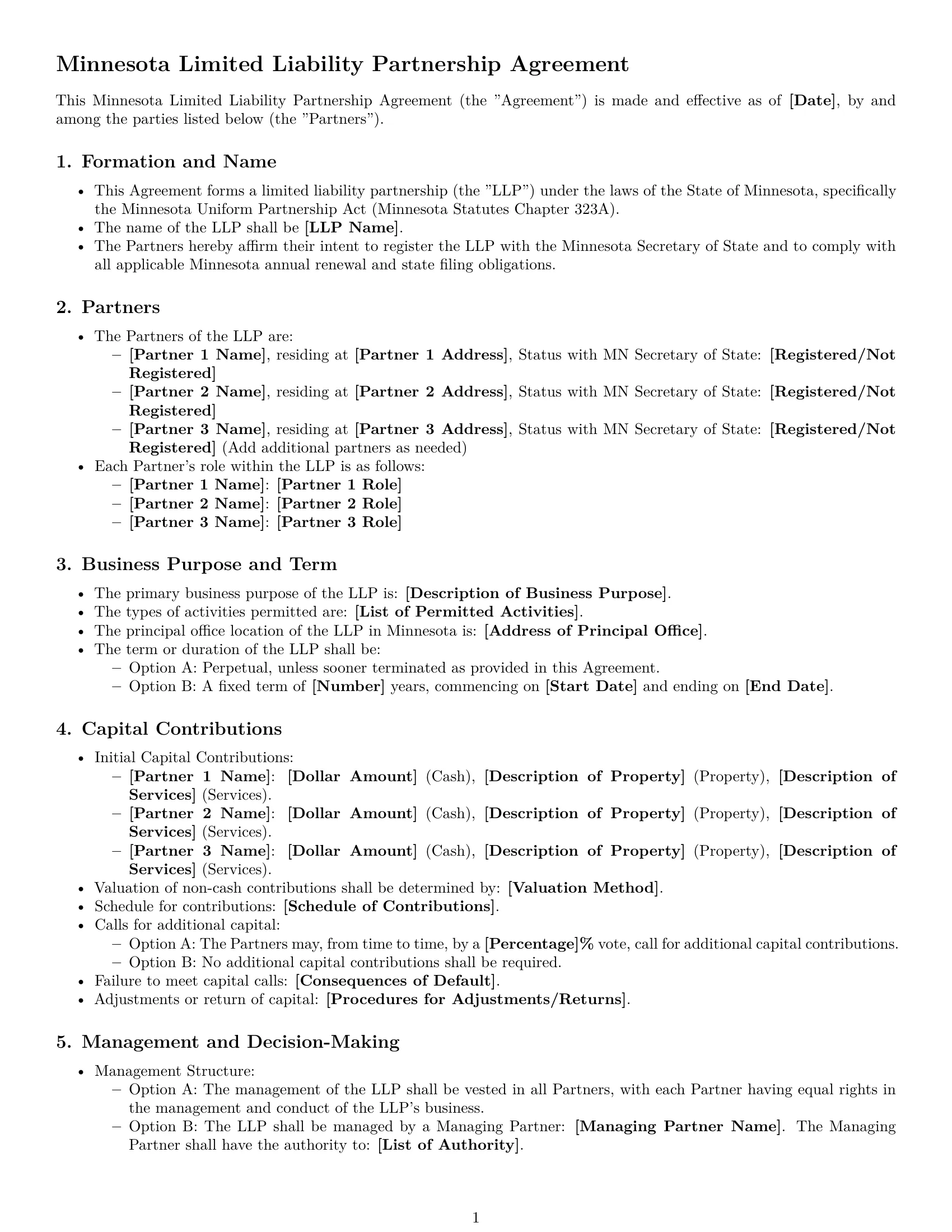 Preview page 1 of Free Minnesota limited liability partnership agreement template