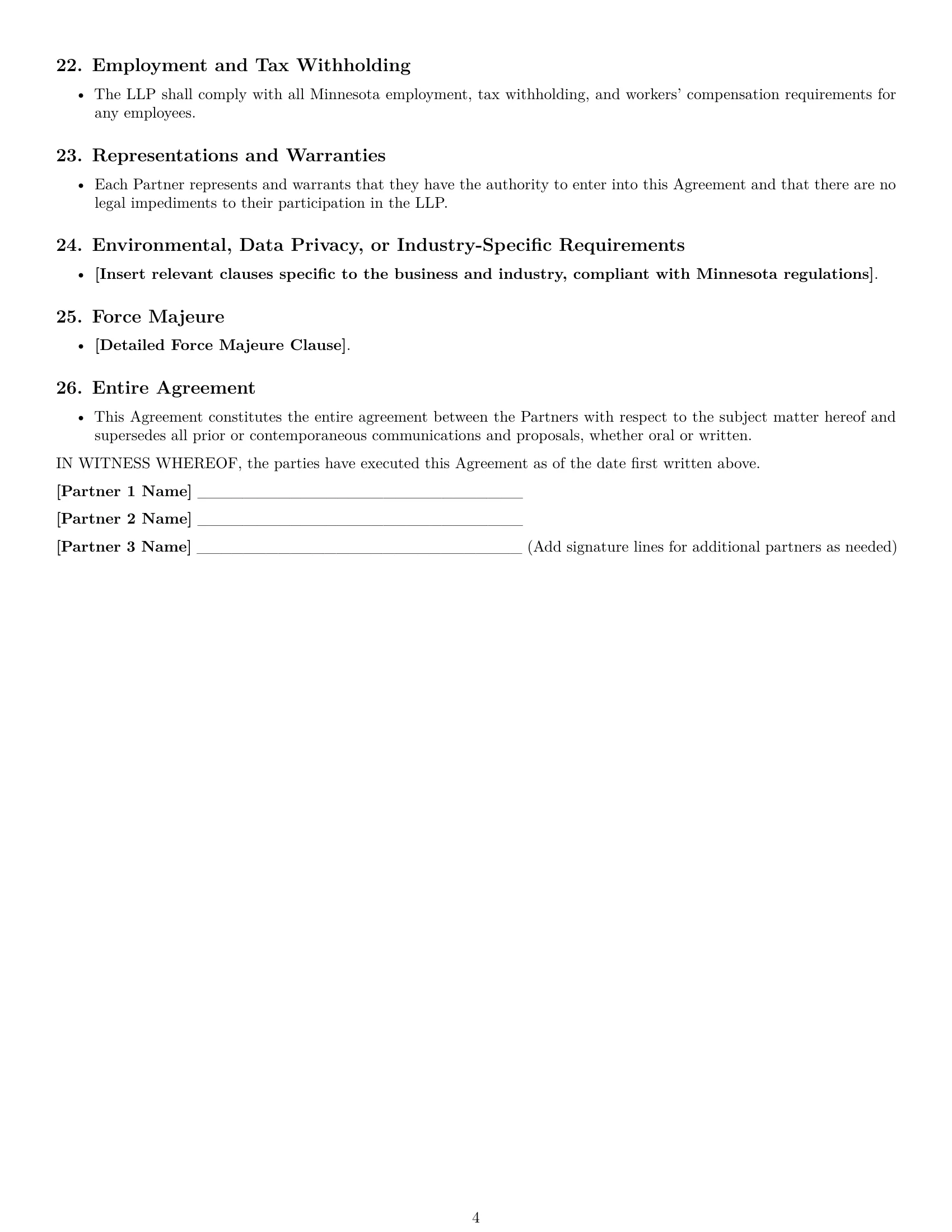 Preview page 4 of Free Minnesota limited liability partnership agreement template