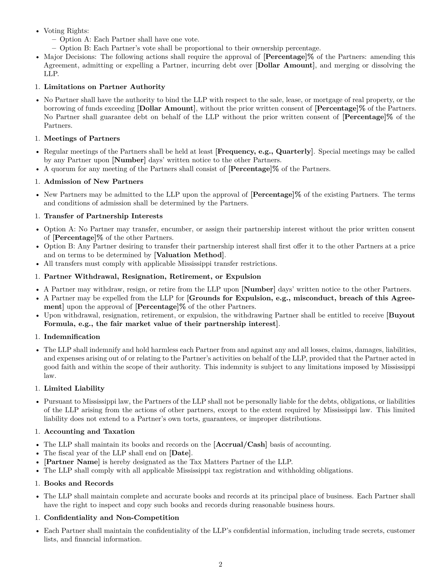 Preview page 2 of Free Mississippi limited liability partnership agreement template