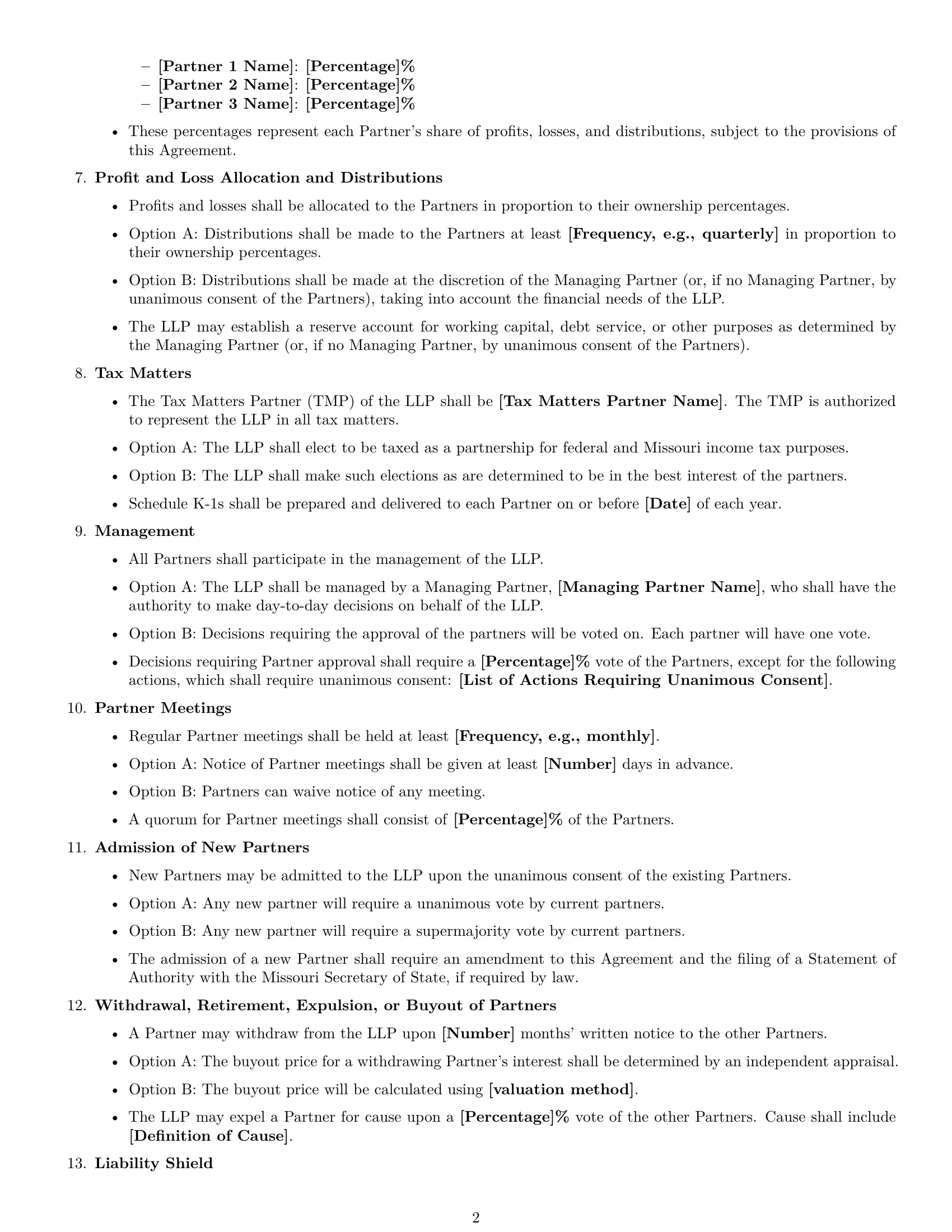 Preview page 2 of Free Missouri limited liability partnership agreement template