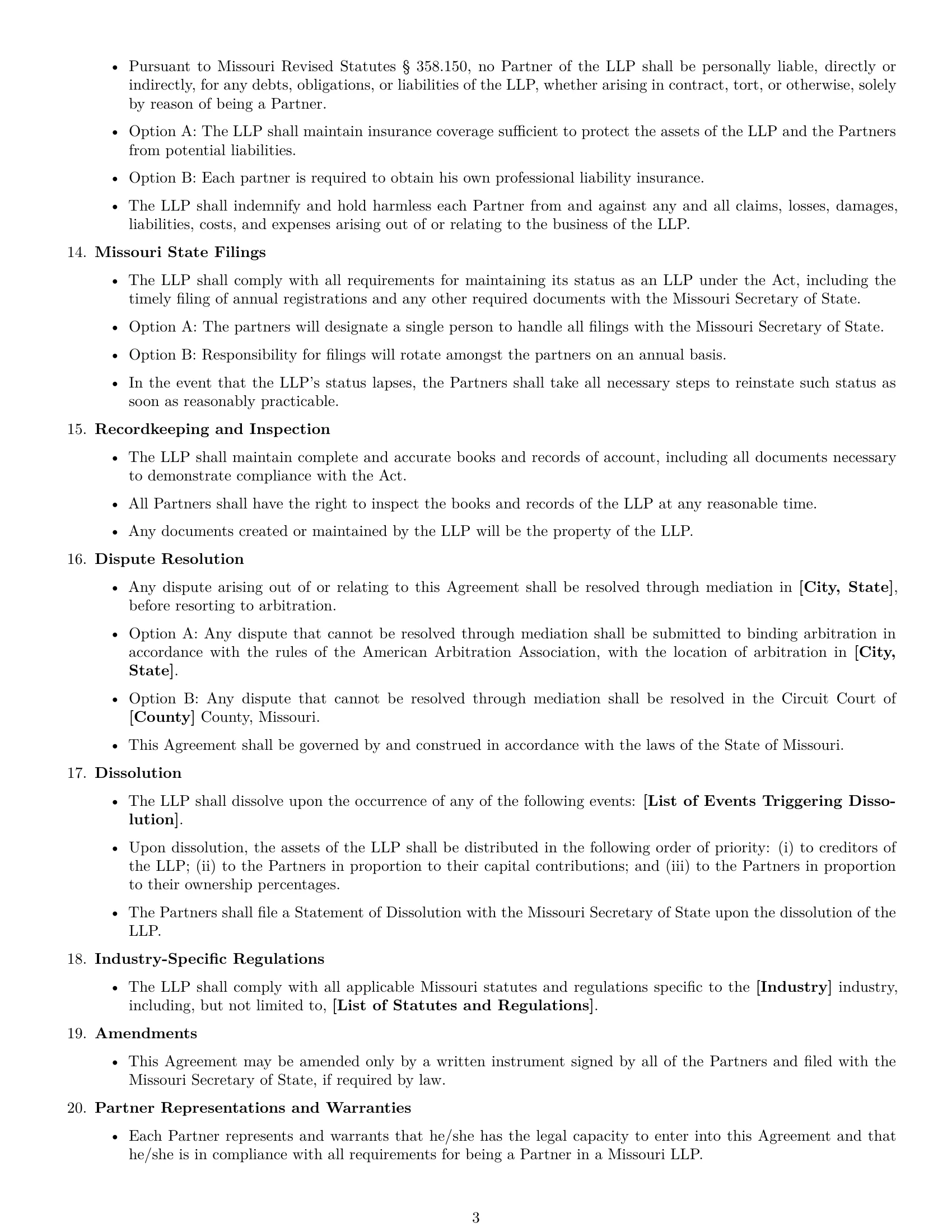 Preview page 3 of Free Missouri limited liability partnership agreement template