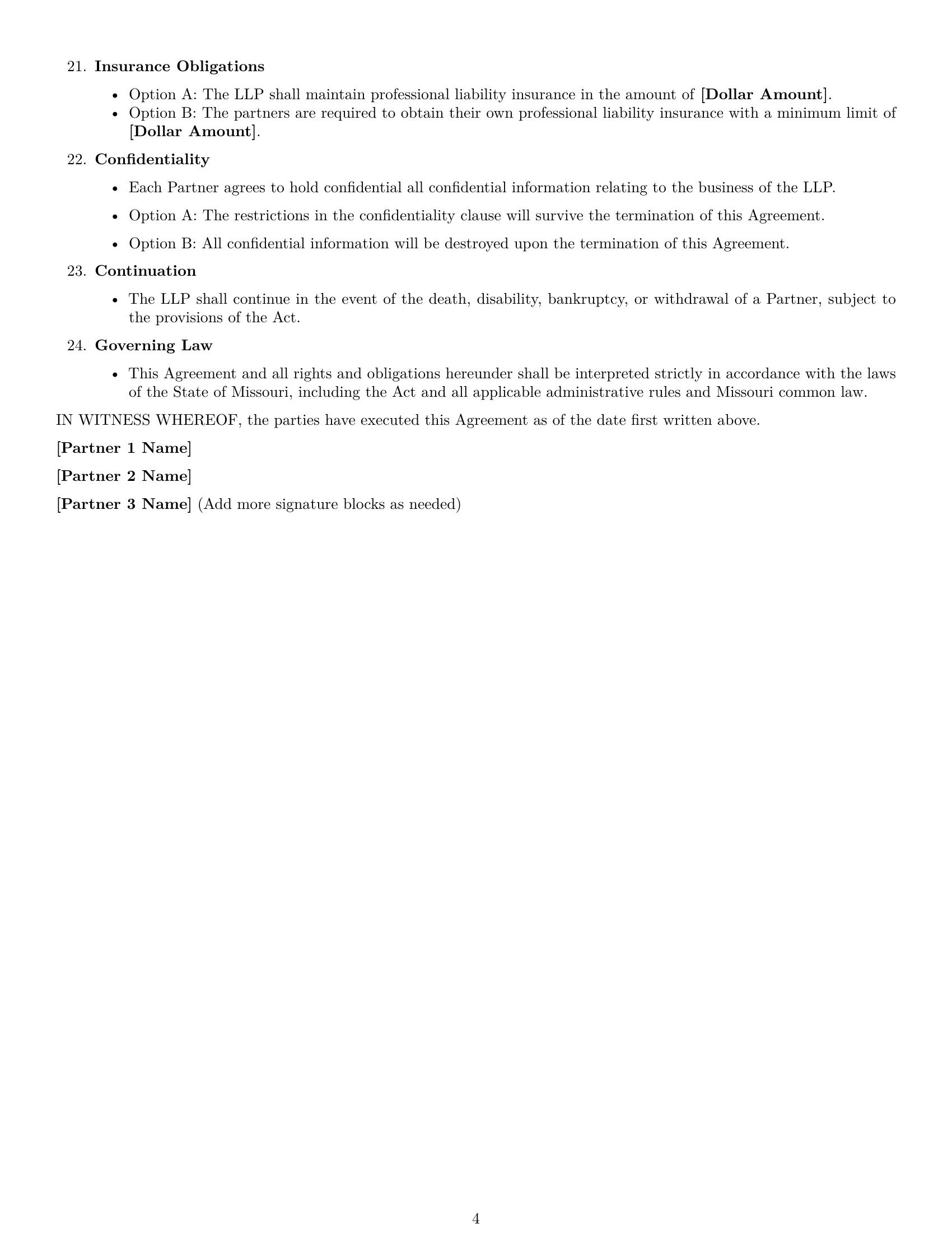 Preview page 4 of Free Missouri limited liability partnership agreement template