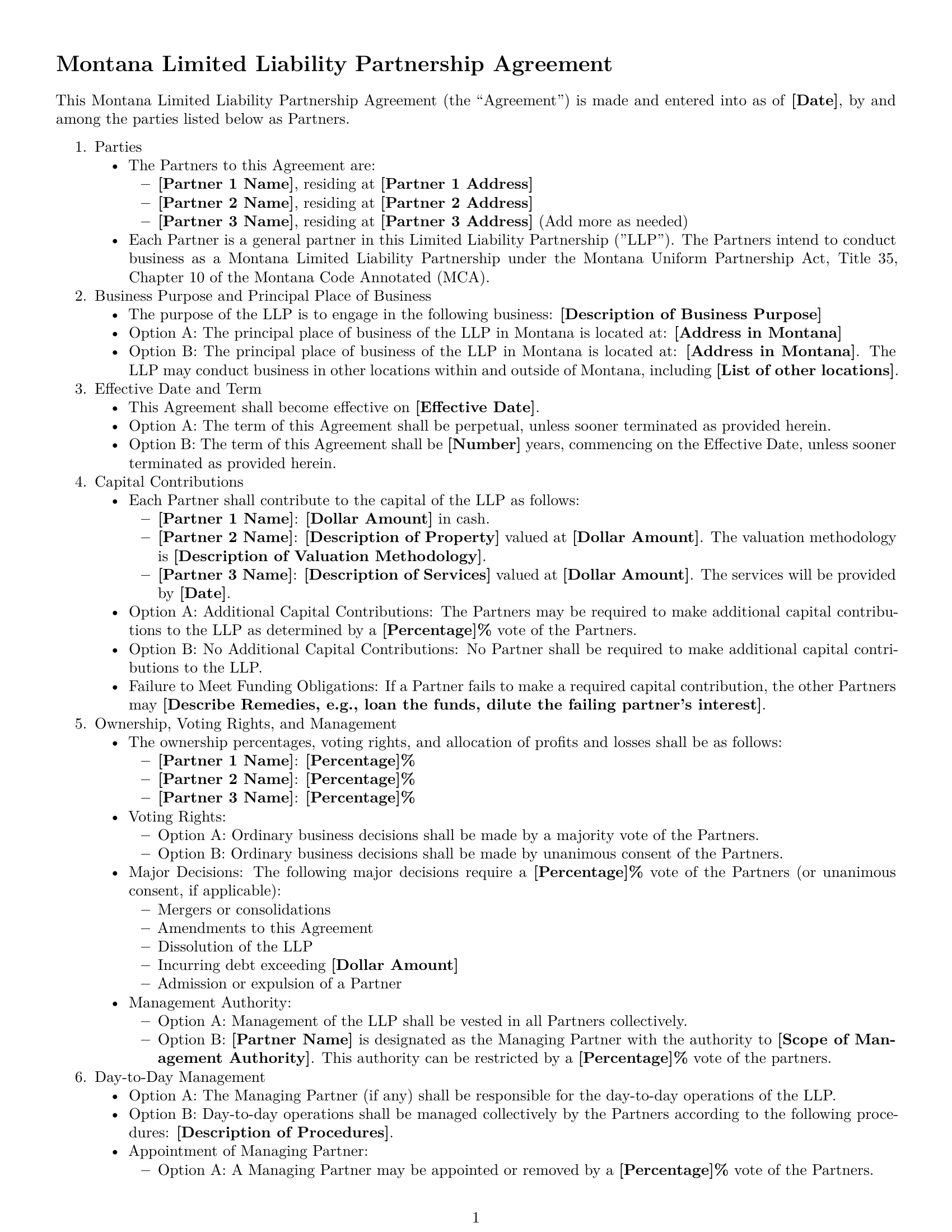 Preview page 1 of Free Montana limited liability partnership agreement template