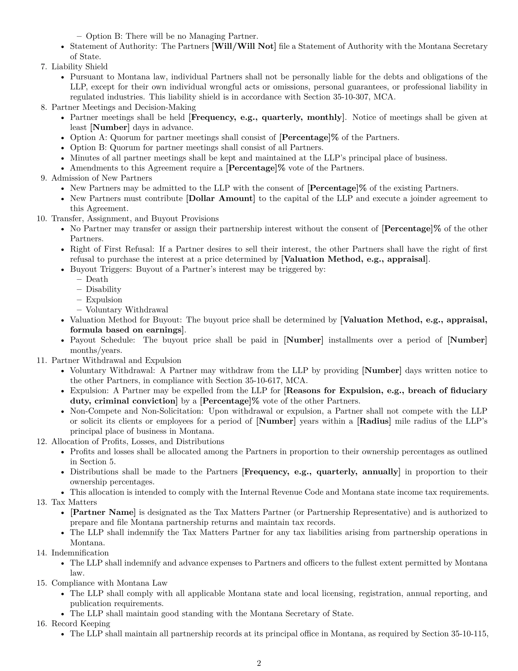 Preview page 2 of Free Montana limited liability partnership agreement template