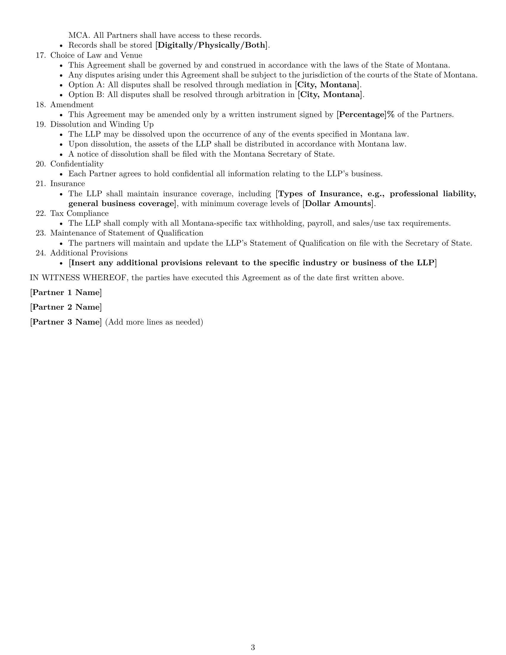 Preview page 3 of Free Montana limited liability partnership agreement template