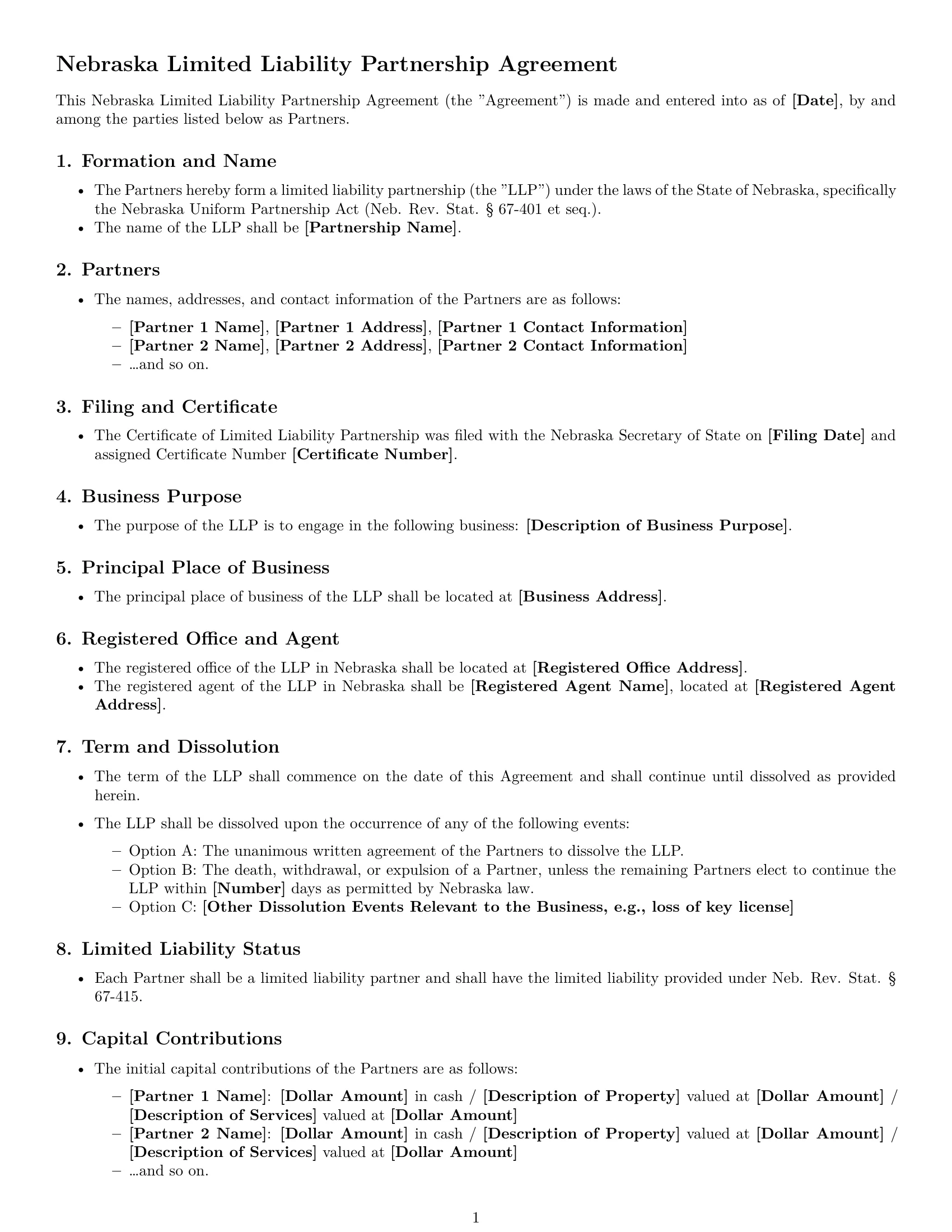 Preview page 1 of Free Nebraska limited liability partnership agreement template