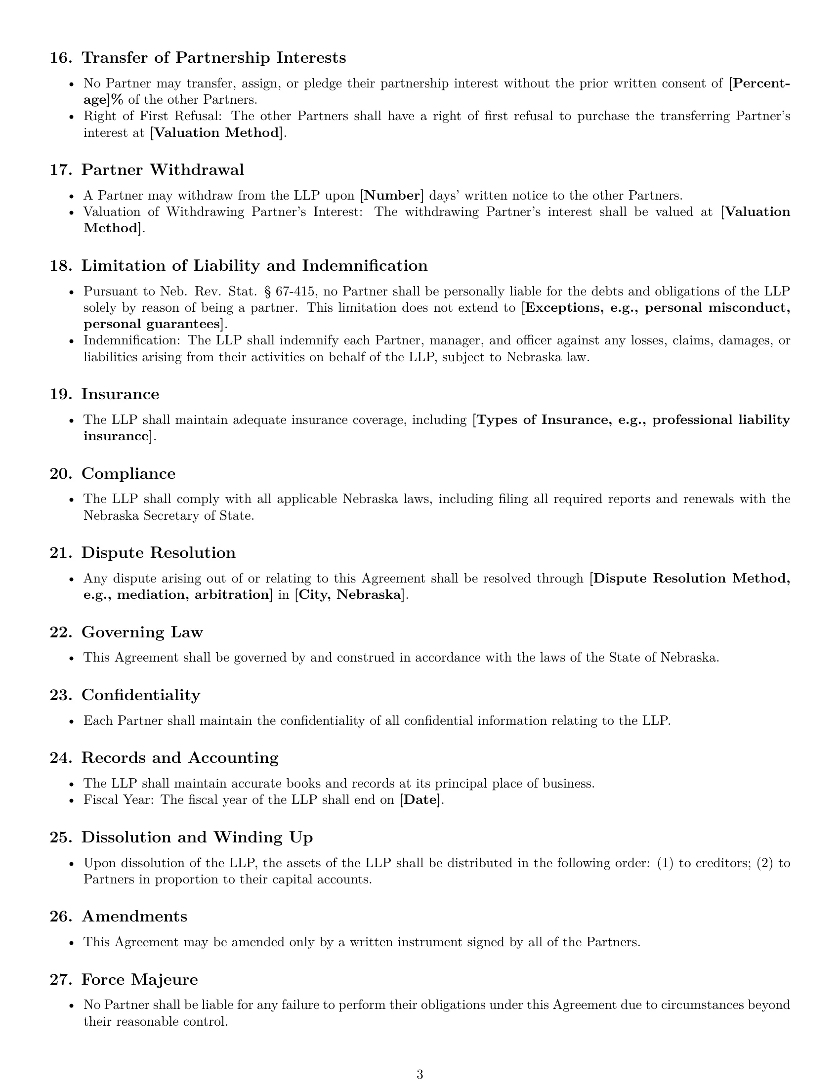Preview page 3 of Free Nebraska limited liability partnership agreement template