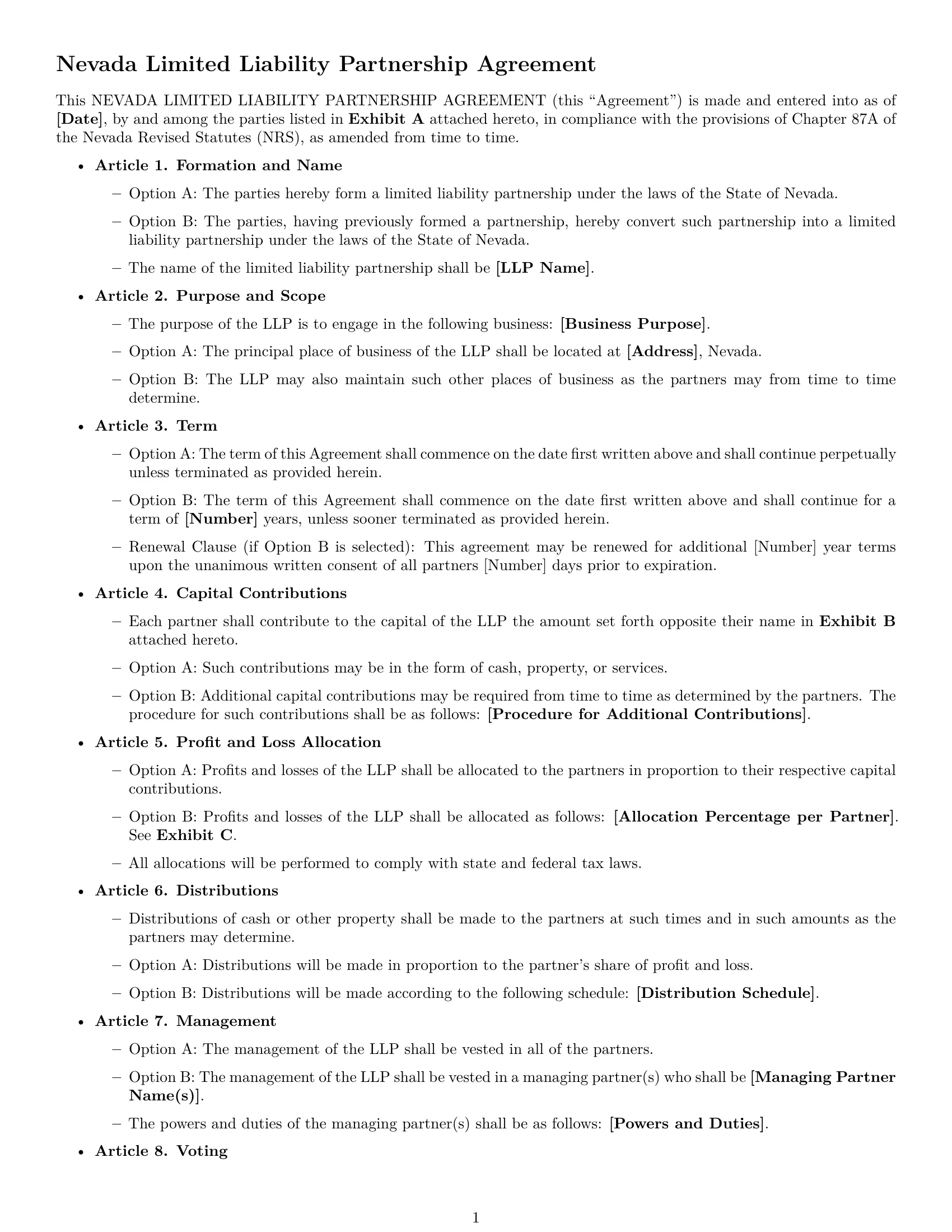 Preview page 1 of Free Nevada limited liability partnership agreement template
