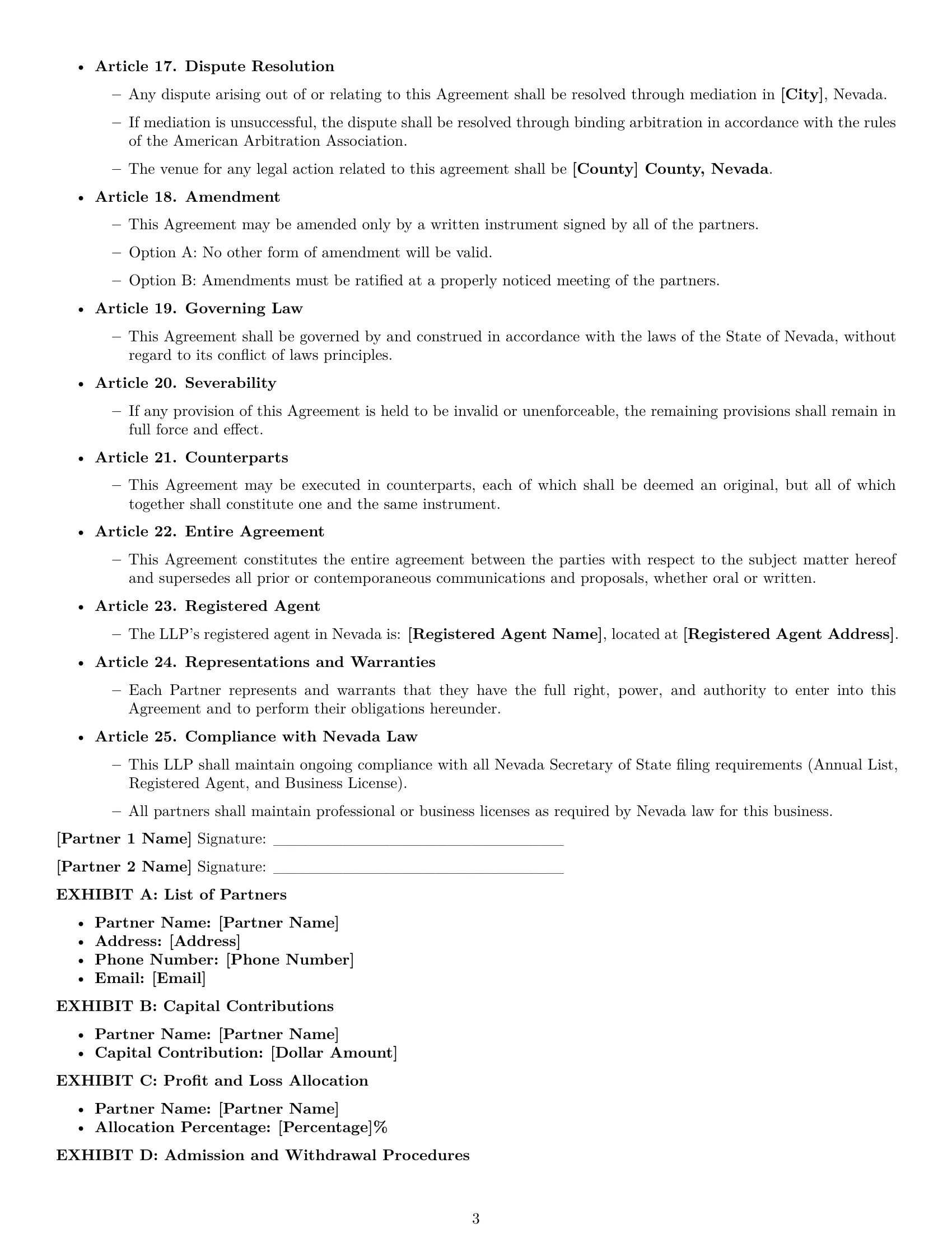 Preview page 3 of Free Nevada limited liability partnership agreement template