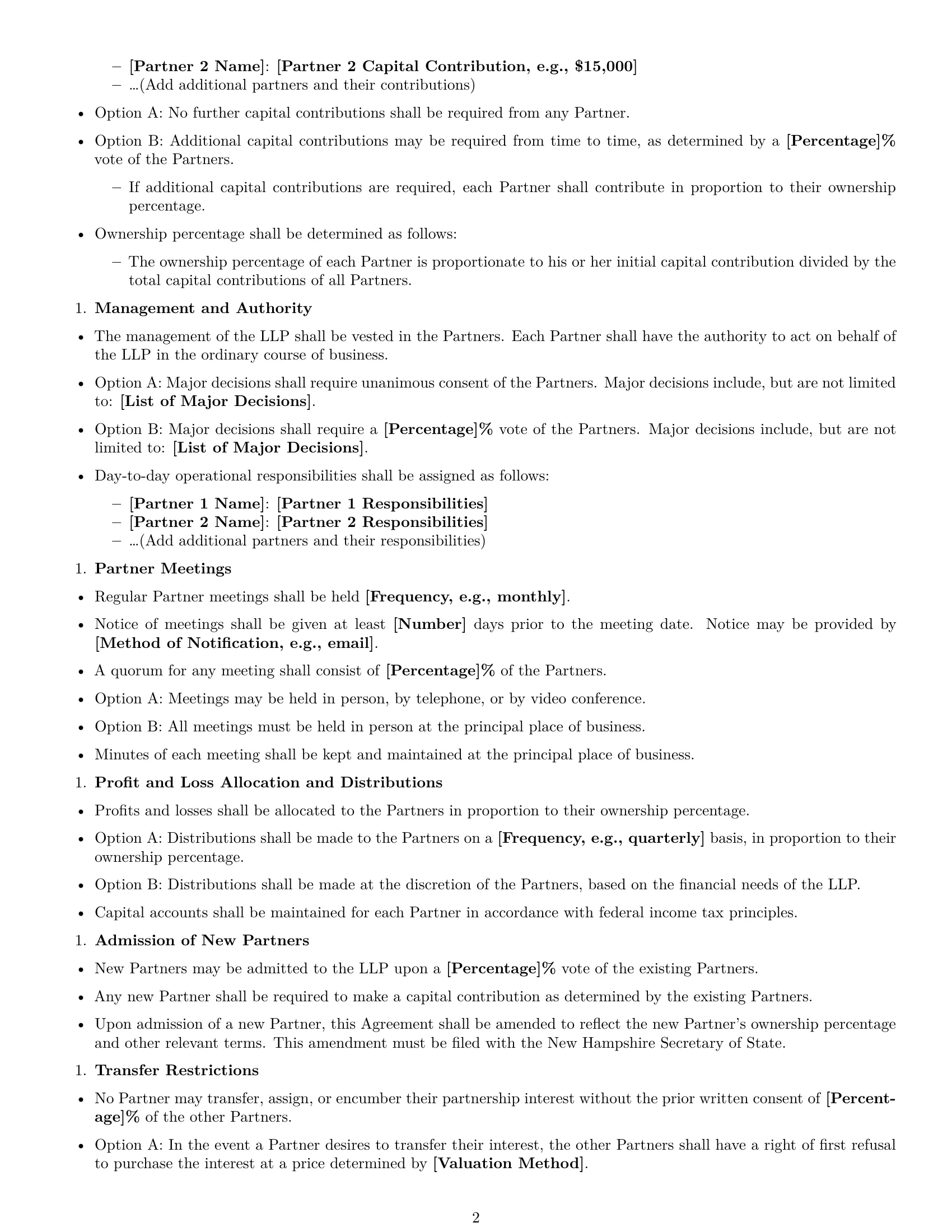 Preview page 2 of Free New Hampshire limited liability partnership agreement template