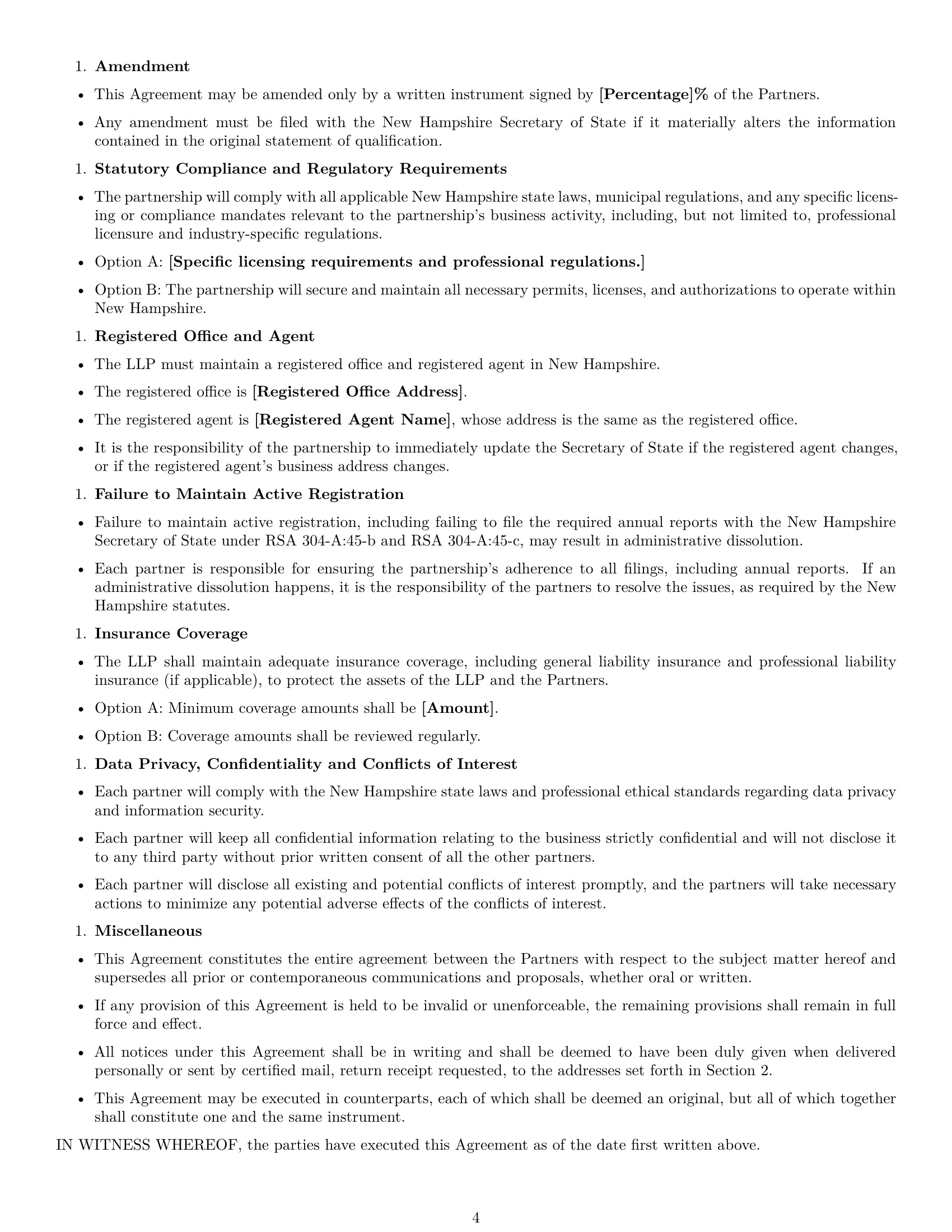Preview page 4 of Free New Hampshire limited liability partnership agreement template