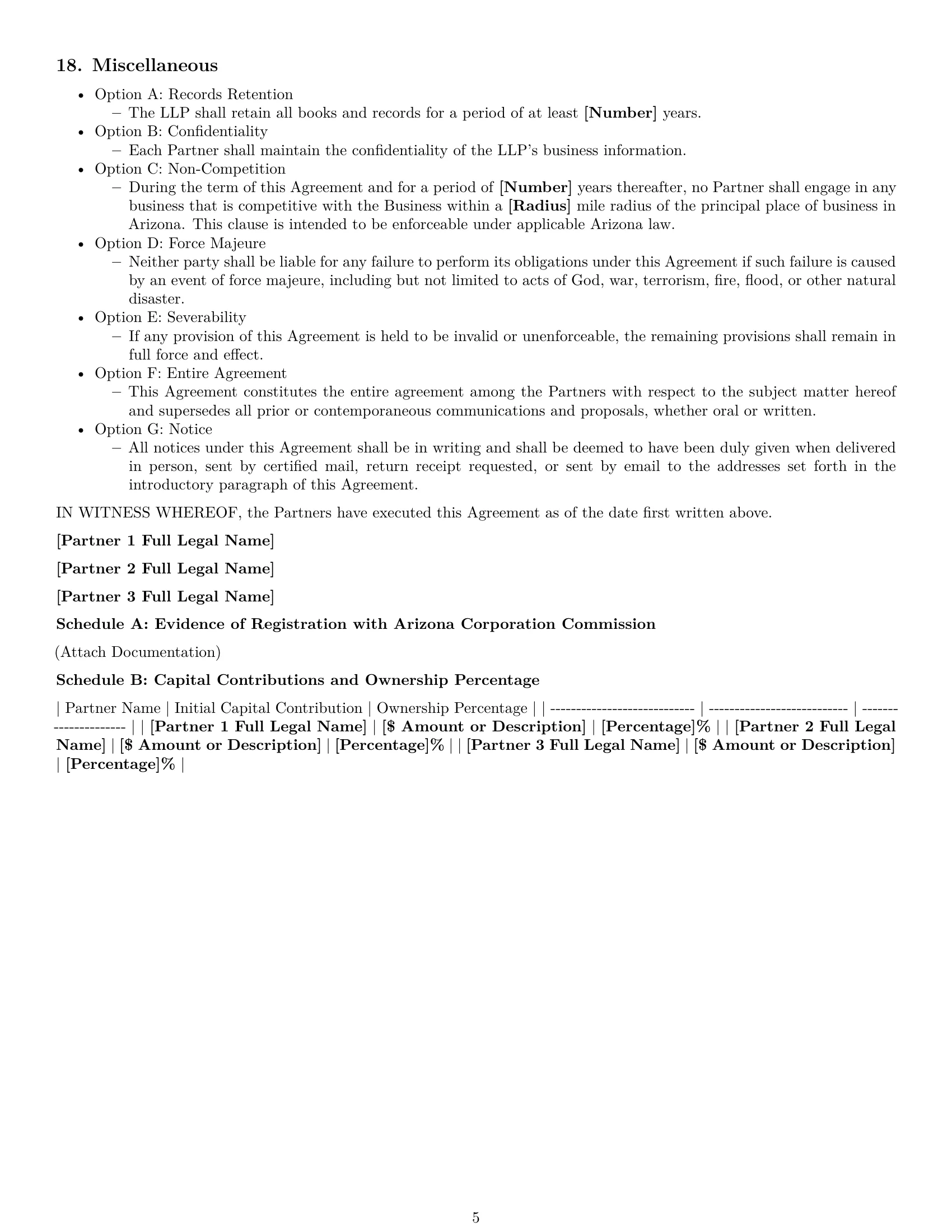 Preview page 5 of Free Arizona limited liability partnership agreement template
