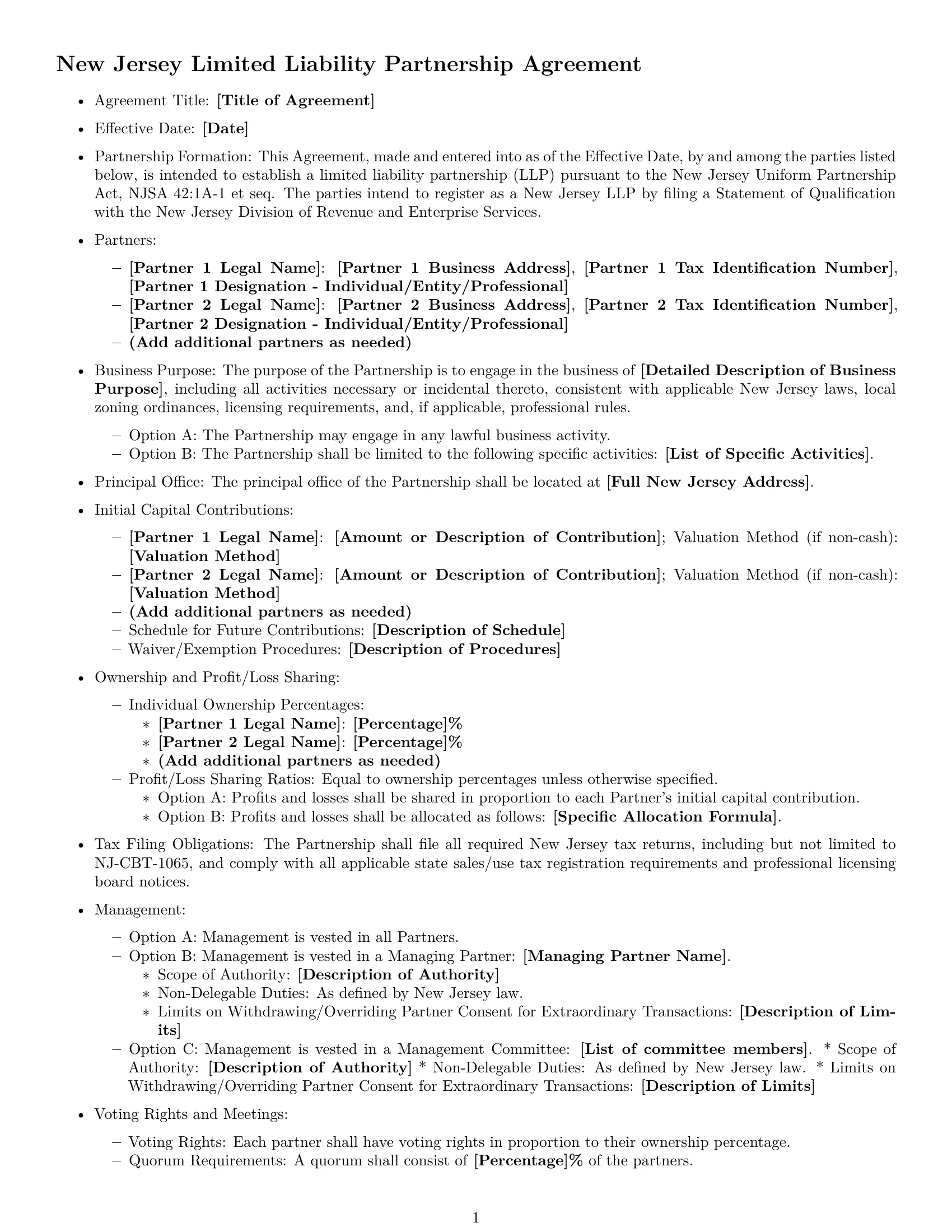 Preview page 1 of Free New Jersey limited liability partnership agreement template