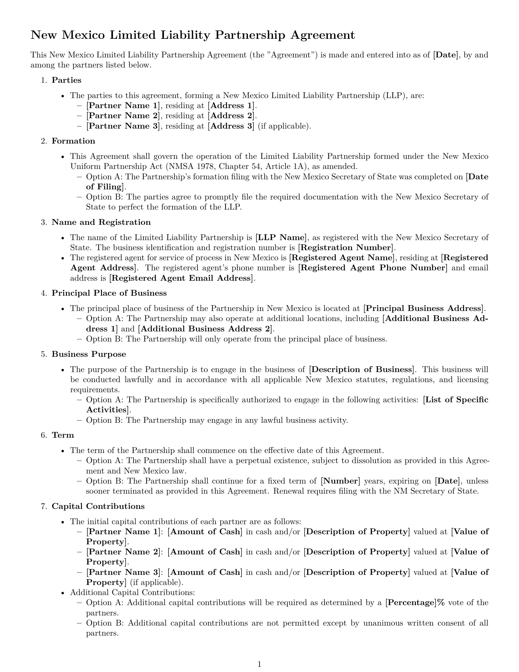 Preview page 1 of Free New Mexico limited liability partnership agreement template