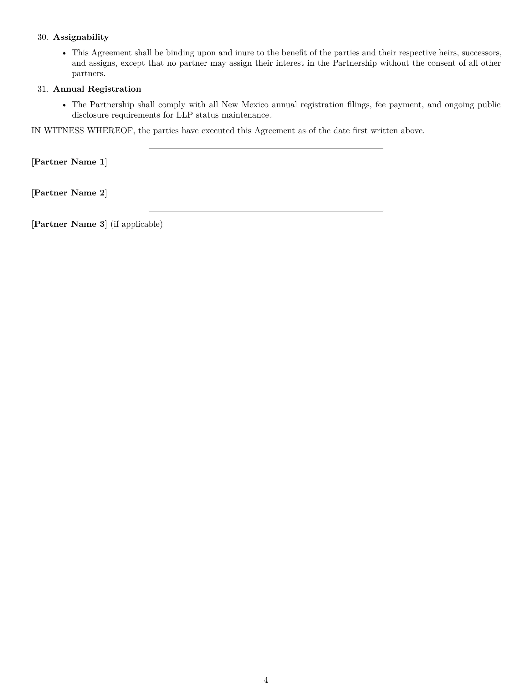Preview page 4 of Free New Mexico limited liability partnership agreement template