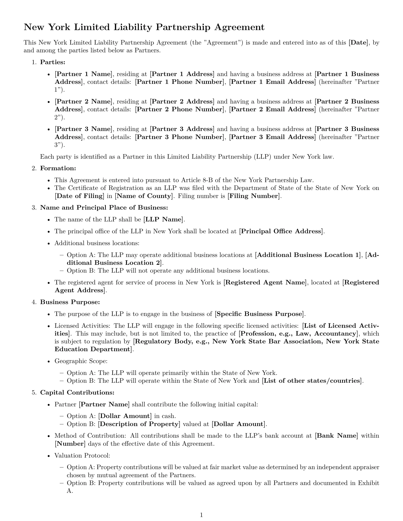 Preview page 1 of Free New York limited liability partnership agreement template