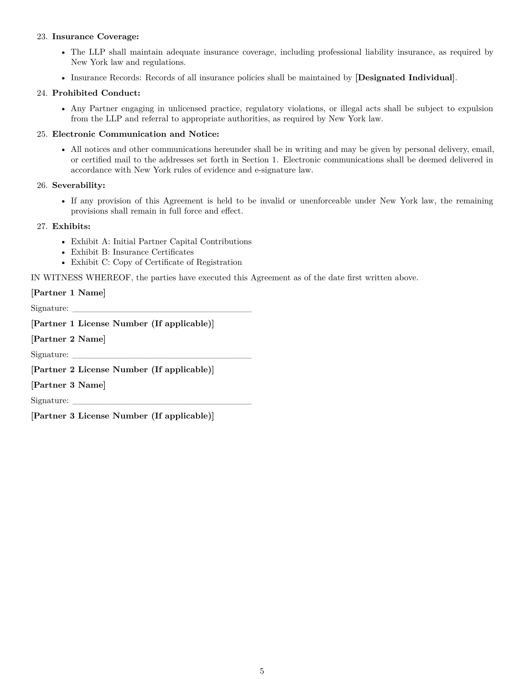 Preview page 5 of Free New York limited liability partnership agreement template
