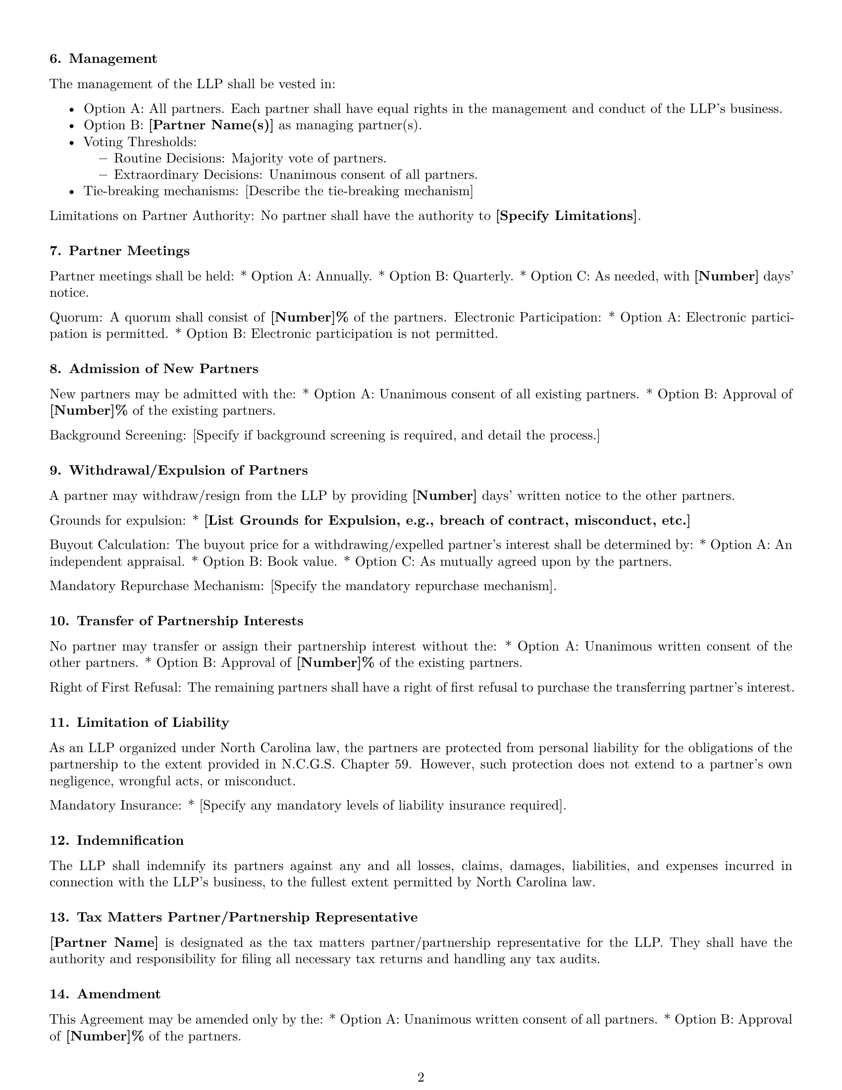 Preview page 2 of Free North Carolina limited liability partnership agreement template