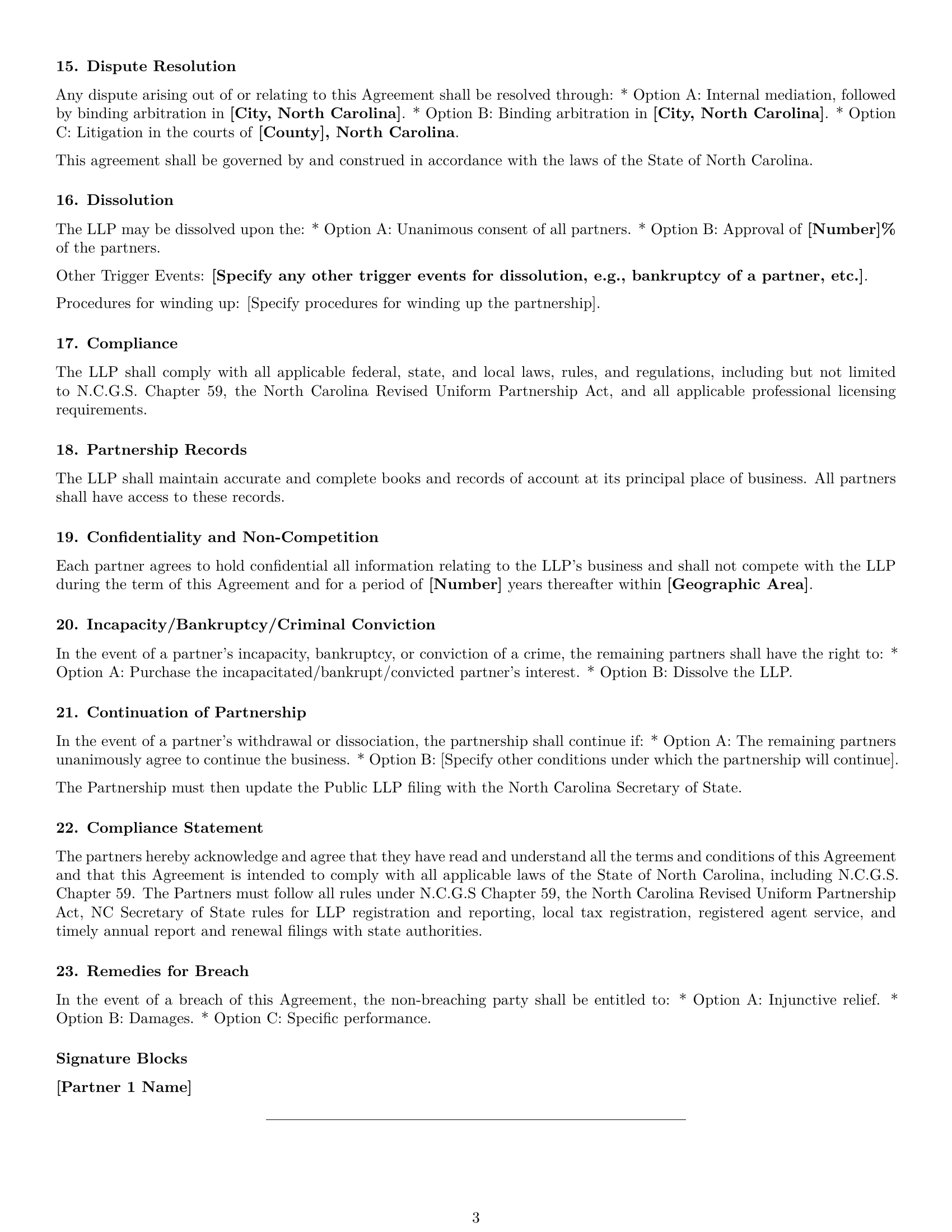 Preview page 3 of Free North Carolina limited liability partnership agreement template