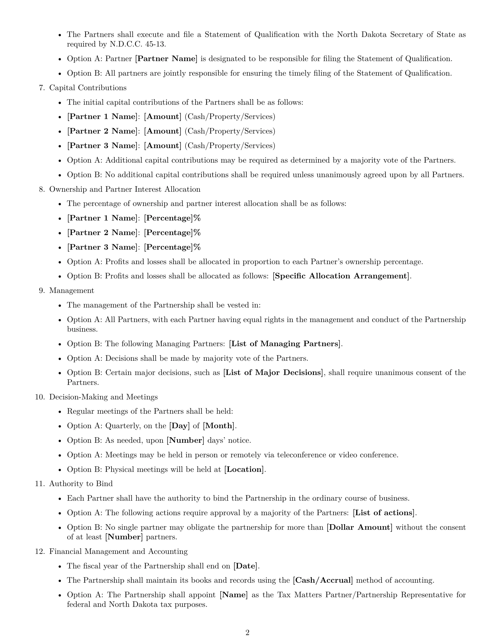 Preview page 2 of Free North Dakota limited liability partnership agreement template