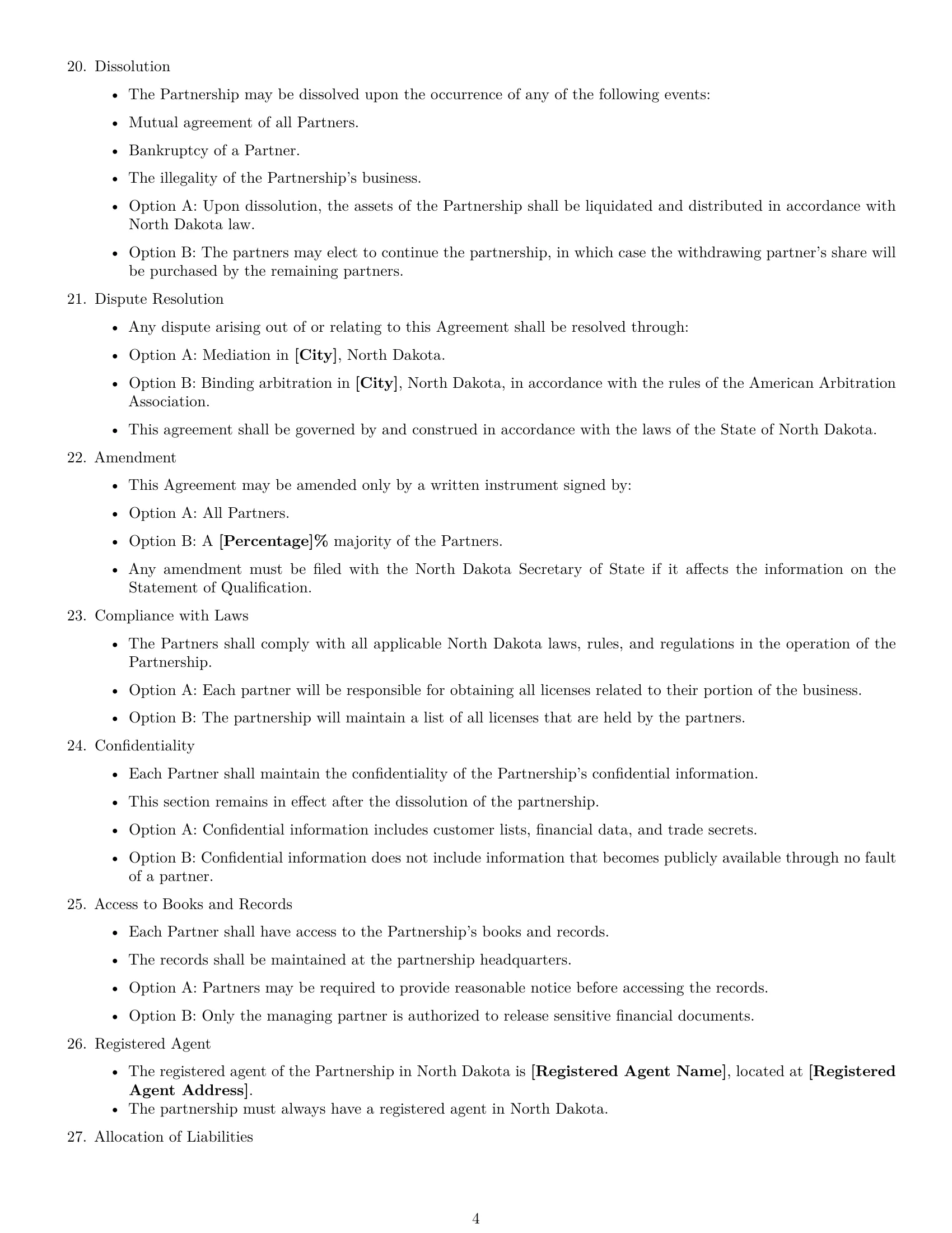 Preview page 4 of Free North Dakota limited liability partnership agreement template