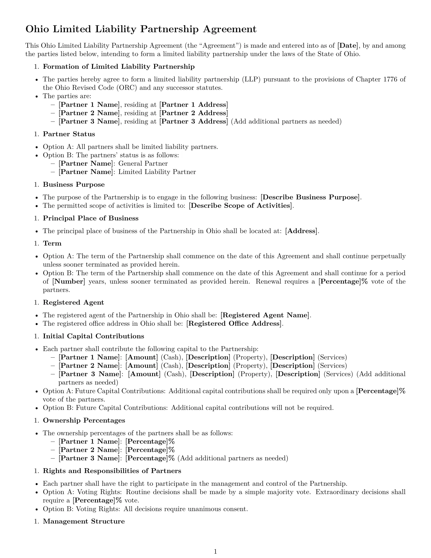 Preview page 1 of Free Ohio limited liability partnership agreement template