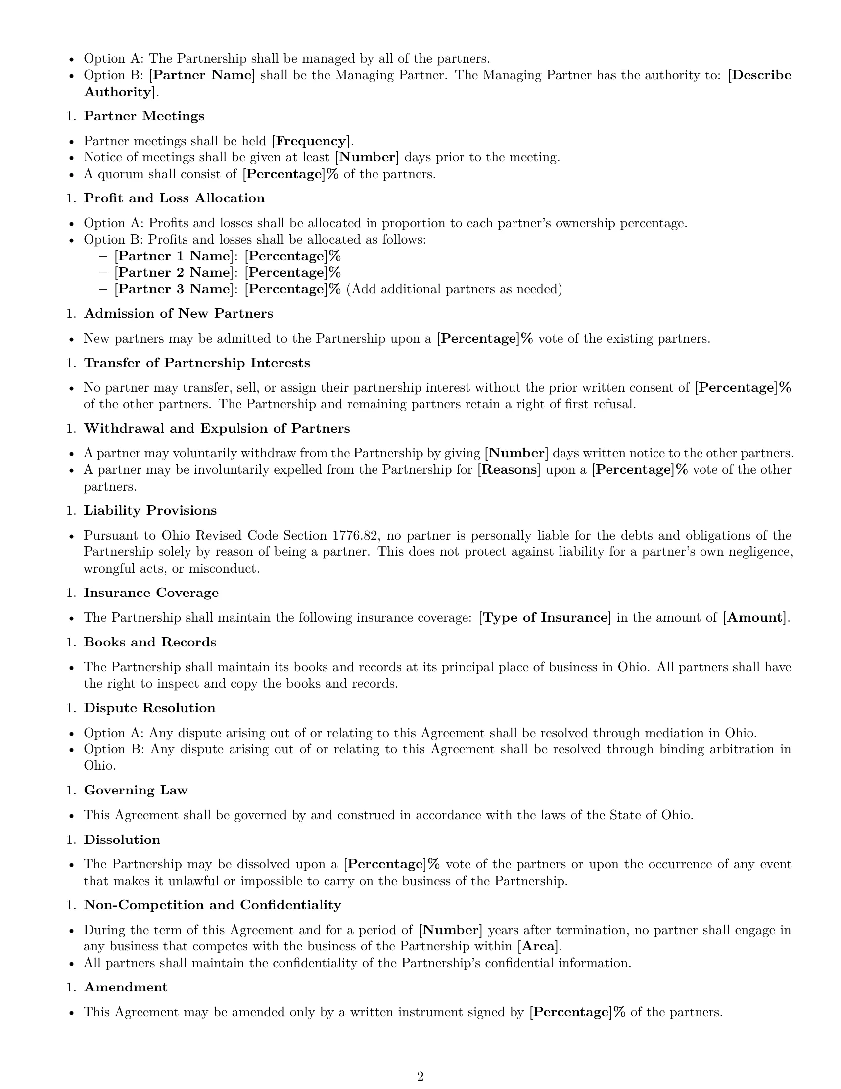 Preview page 2 of Free Ohio limited liability partnership agreement template