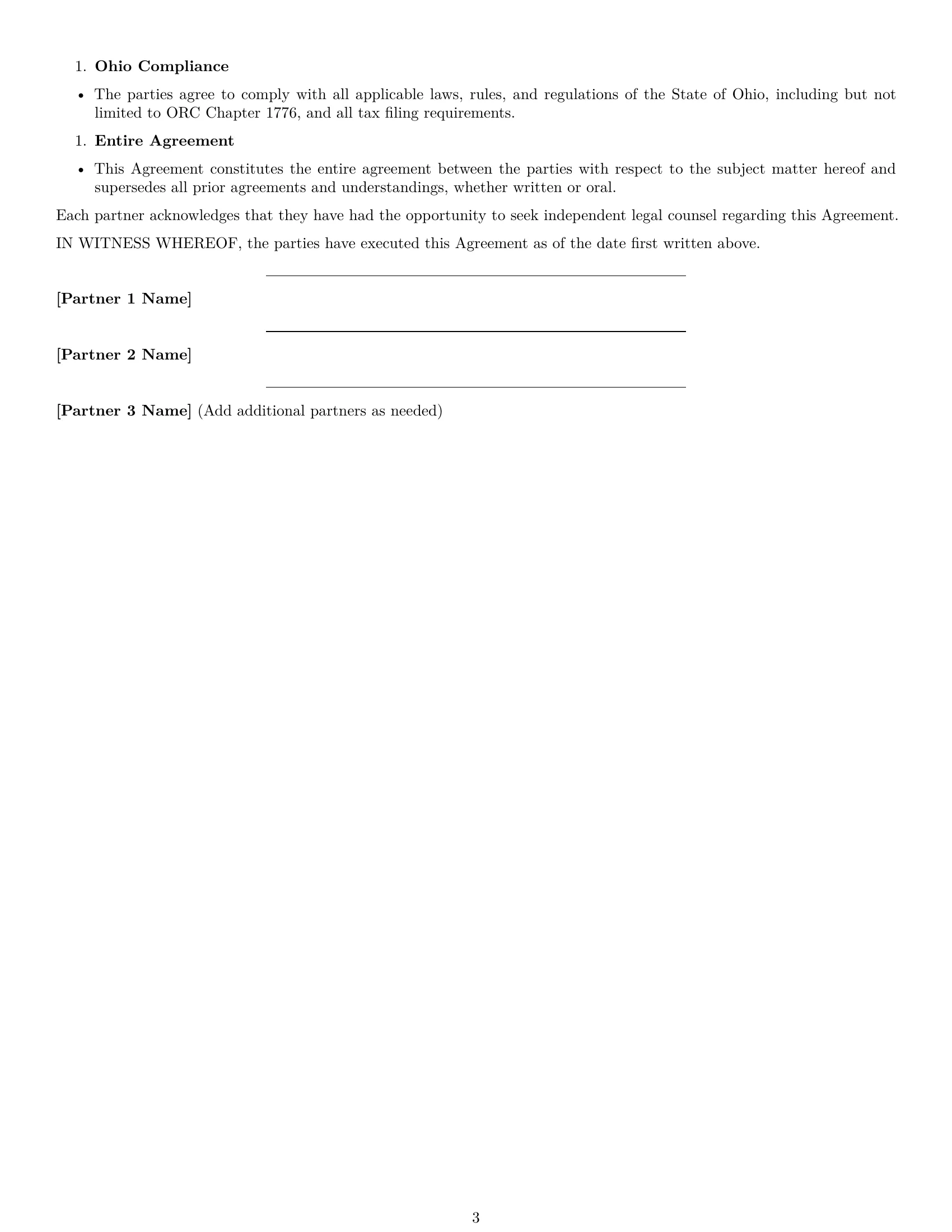 Preview page 3 of Free Ohio limited liability partnership agreement template