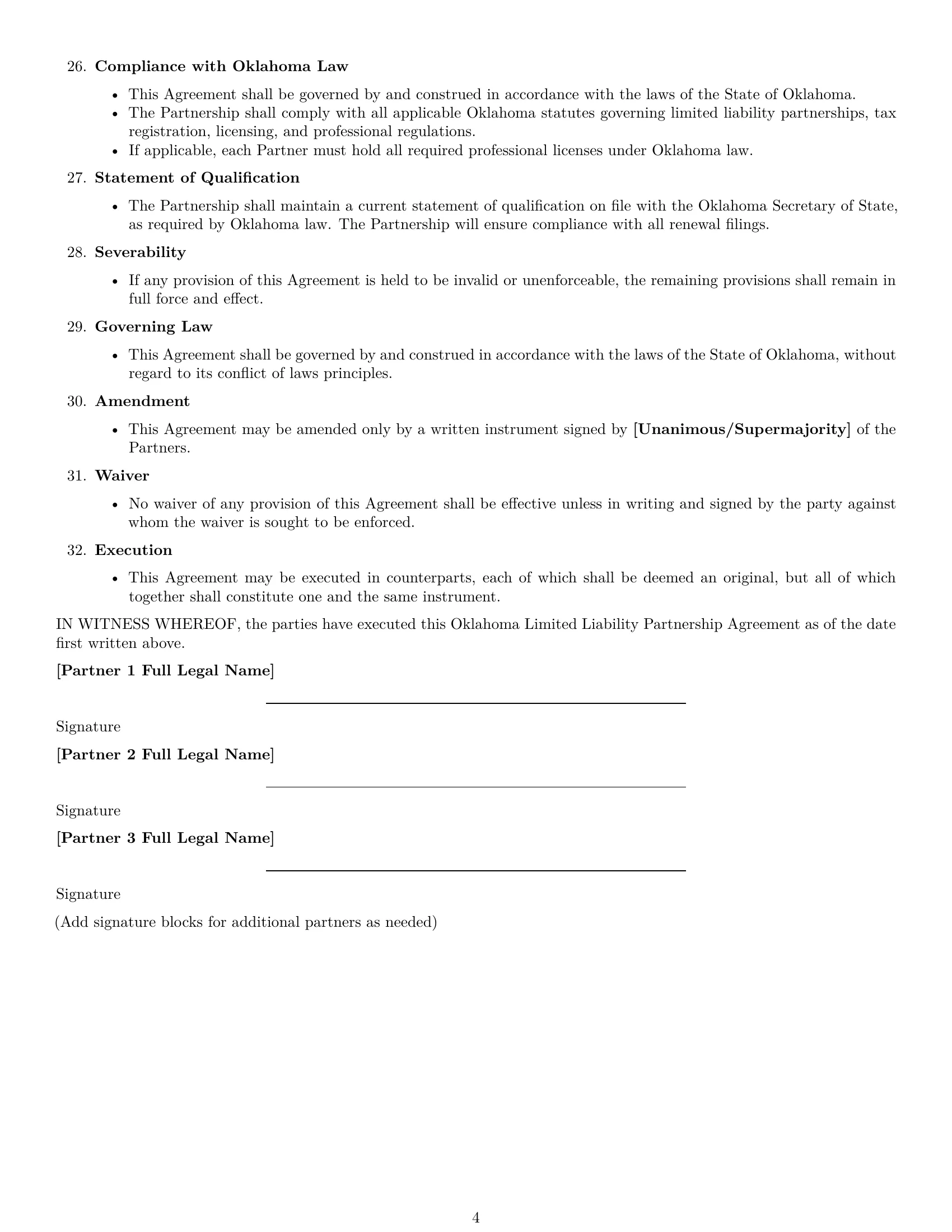 Preview page 4 of Free Oklahoma limited liability partnership agreement template
